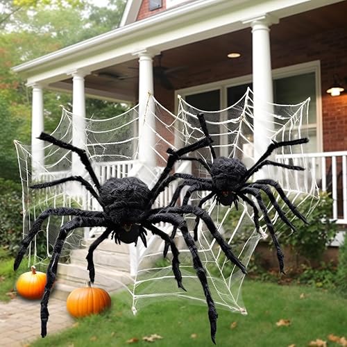 Miniatura 6 de 5 piezas de arañas falsas gigantes, arañas peludas realistas con ojos rojos, patas flexibles, accesorios de araña grandes para patio, casa