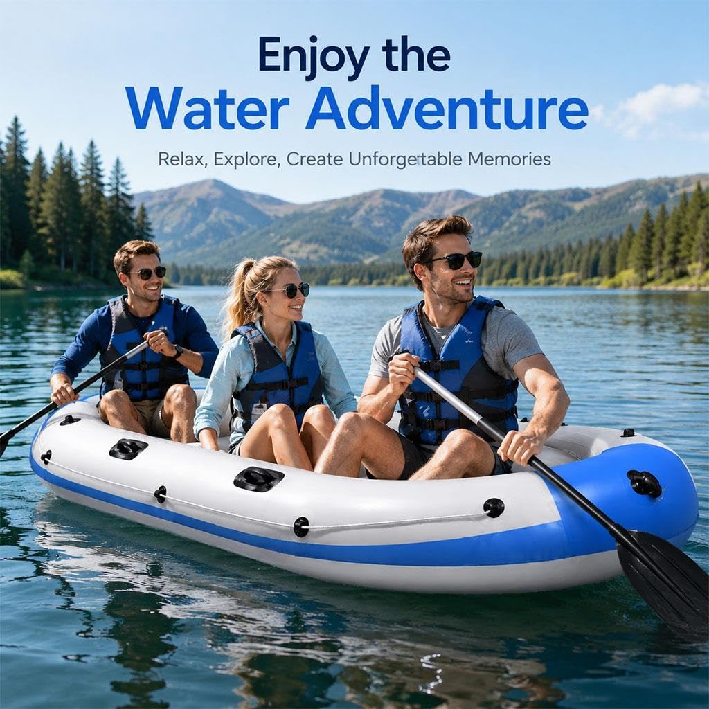 Kayak Inflable Espacioso para 3 Personas, 5 Cámaras De Aire