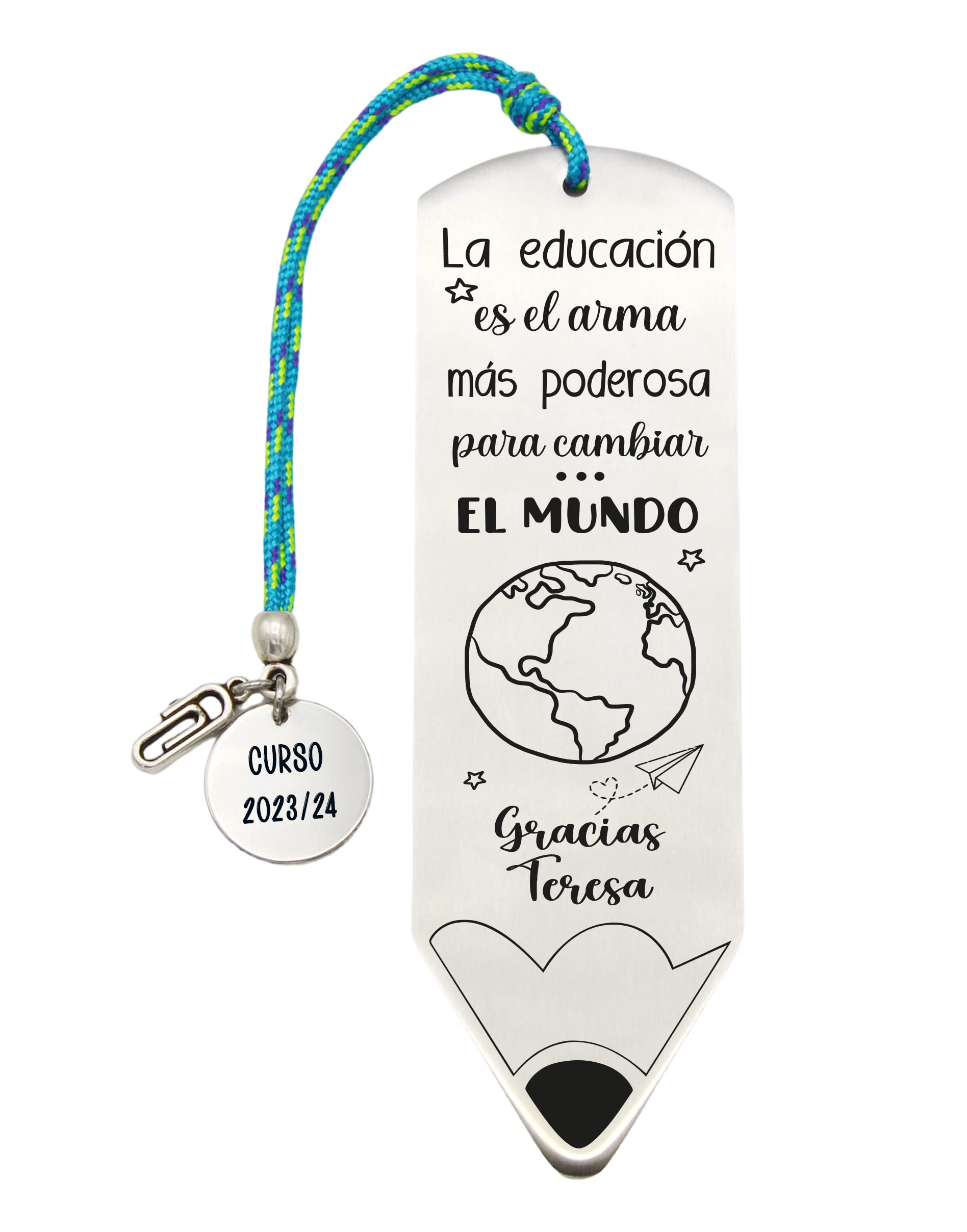 Marcapáginas Personalizado con Nombres Educar Cambia el Mundo Regalo para Profesores Fin de Curso