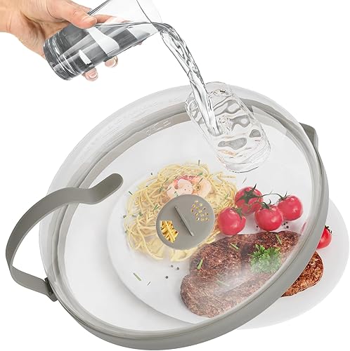 Cubierta contra salpicaduras de microondas con vaporizador de agua para alimentos, protector de salpicaduras de microondas de vapor de 10 pulgadas