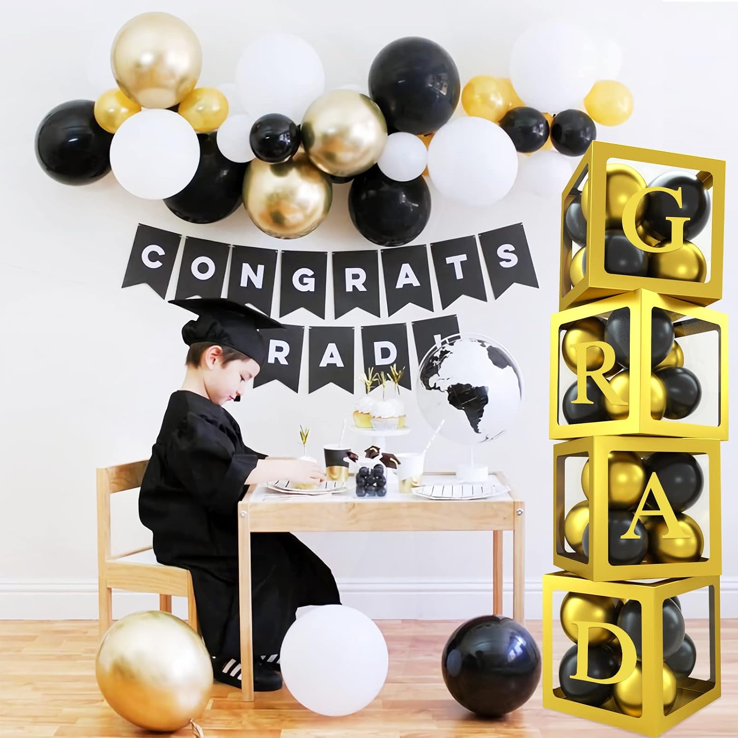 Gold Transparent Balloon Boxes with 30 Letters, includes A-Z and BABY Letters for Girl Boy Baby Shower Boxes Decorations，Sunflower Birthday，DIY Name Combination, Birthday Party Decorations