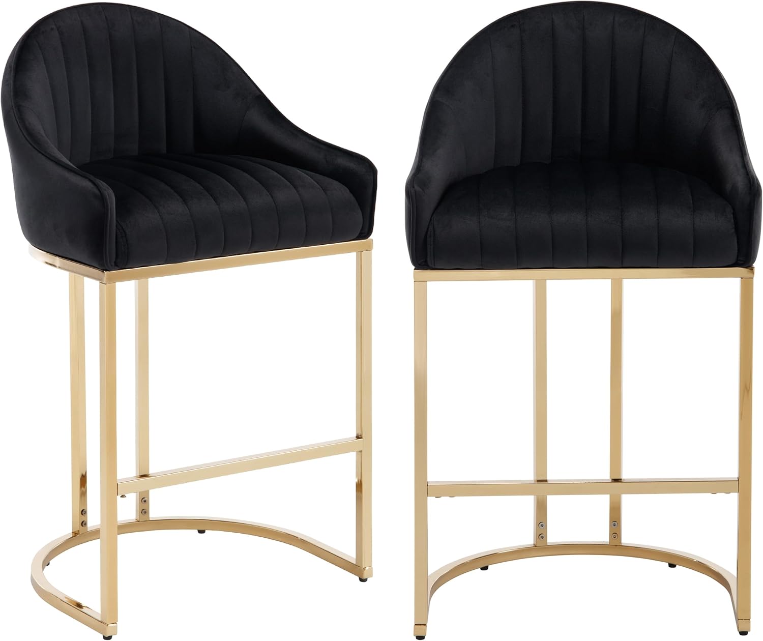 27" Velvet Bar Stools, Counter Height Bar Stools for Kitchen Island, Modern Velvet Kitchen Chairs with Metal Legs, Upholstered Seating for Dining, Home Bar (Black + Golden Legs, Set of 2)