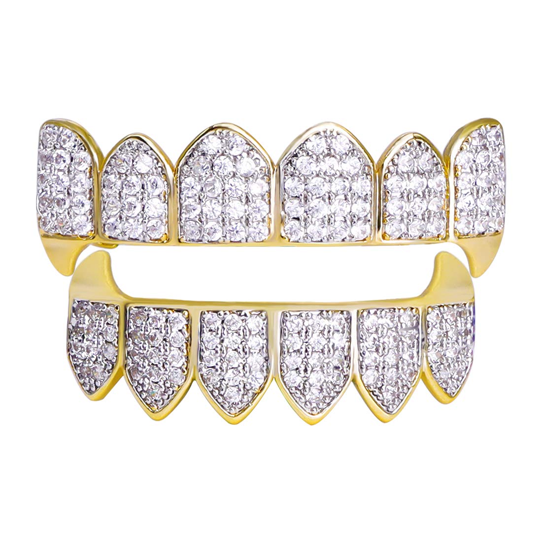 Buy TSANLY Gold Grillz Teeth Set CZ Diamonds Grillz 24k Plated Gold Top