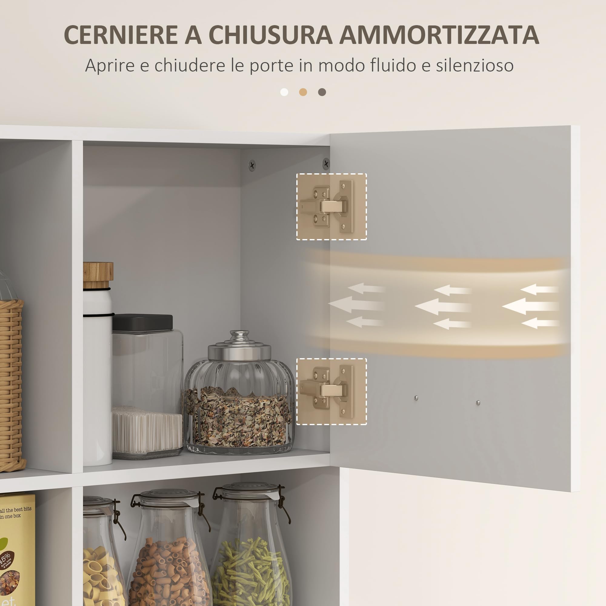 HOMCOM Credenza Cucina Alta con Cassetto 4 Armadietti 80x35x180 cm Bianco | 3 Scomparti Aperti, Mobile Dispensa, Ripiano Regolabile in Legno, per Soggiorno e Cucina
