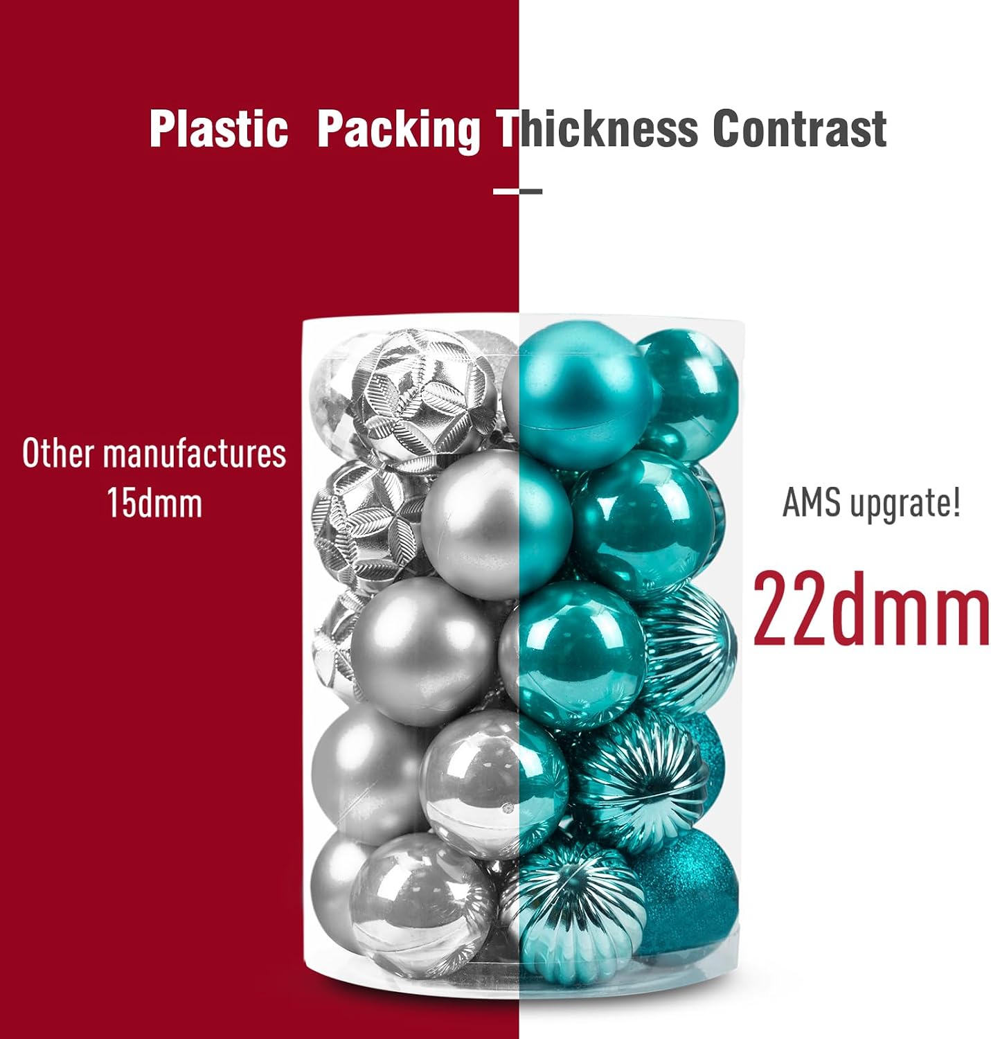AMS 2.36''/60mm 34ct Christmas Ball Large Ornaments Party Decorations Shatterproof Festival Pendant Hangings for Xmas Tree Decor (60mm, Teal)