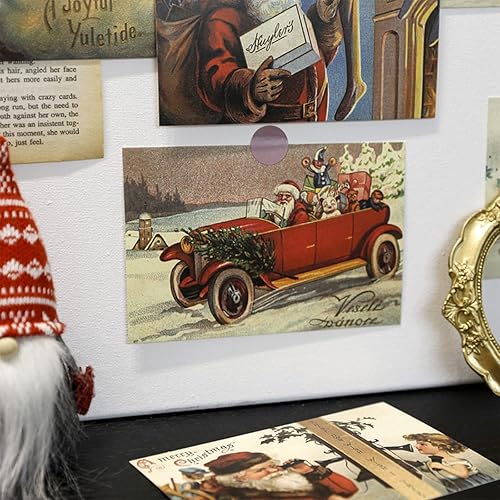 Miniatura 3 de 30 tarjetas de felicitación de Navidad vintage, juego de postales antiguas de Santa y Navidad, saludos navideños retro en blanco para amigos y