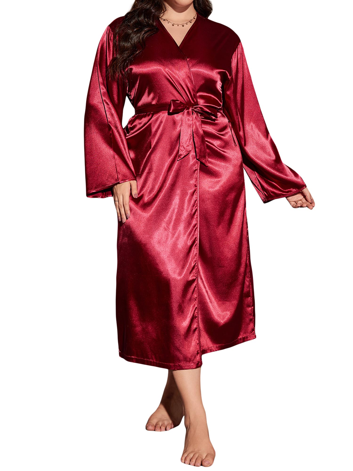 GXNRHG Albornoces Largos y Suaves para Mujer, Batas de Kimono de Manga Larga de Color sólido, Ropa de Dormir có con Cuello en V para Mujer