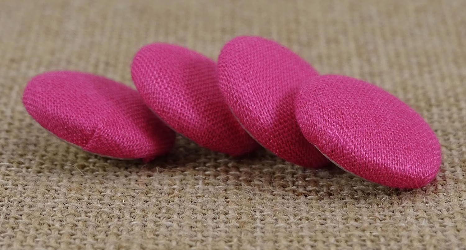 Decorative Round Rayon Fabric Covered 2 Holes Hot Pink Buttons Sewing Craft - Pack of 12 Pieces