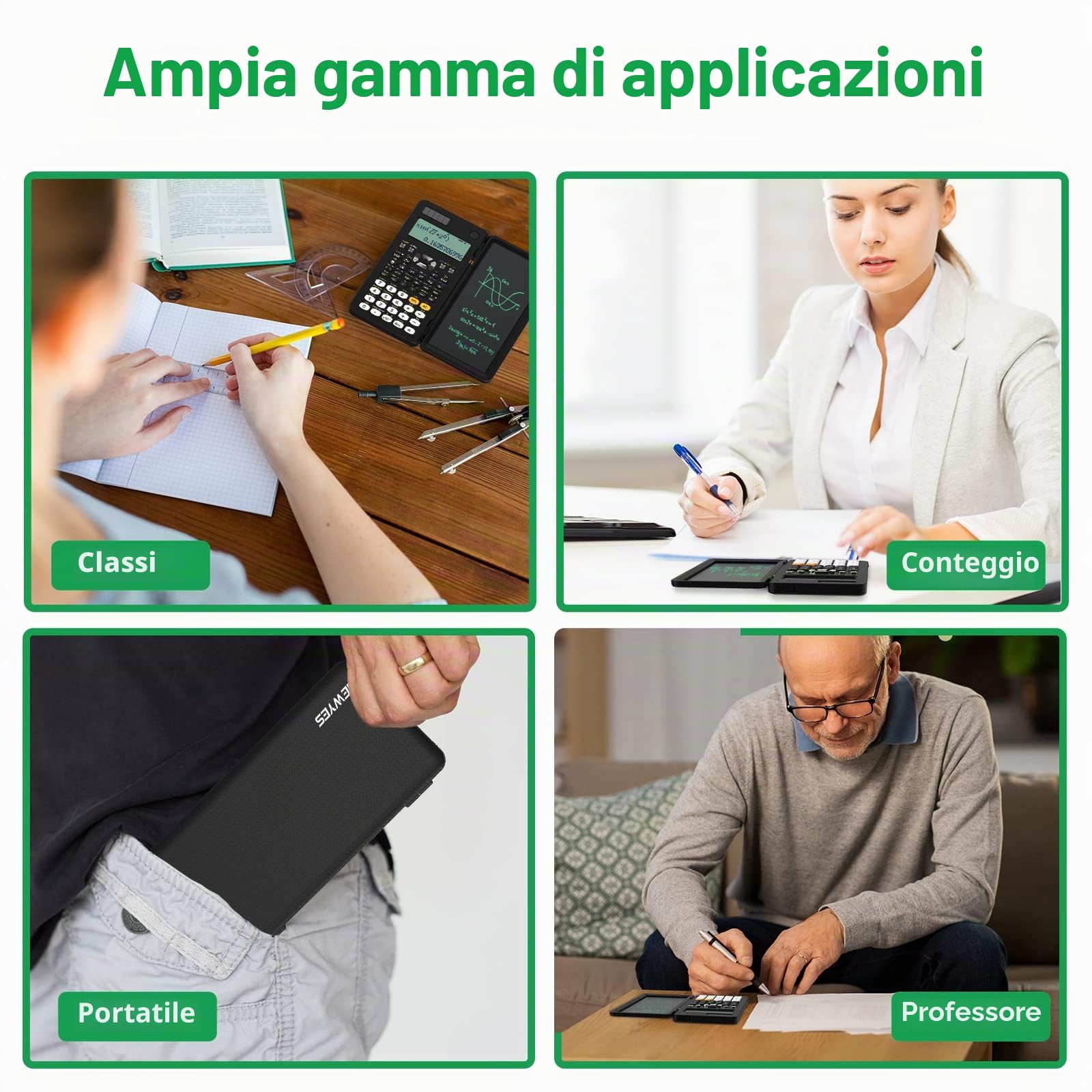 NEWYES 991ES Plus Calcolatrice scientifica con tavoletta da scrittura, 417 funzioni con batteria solare, calcolatrice professionale aggiornata 991ES Plus, blocco note portatile, forniture per il