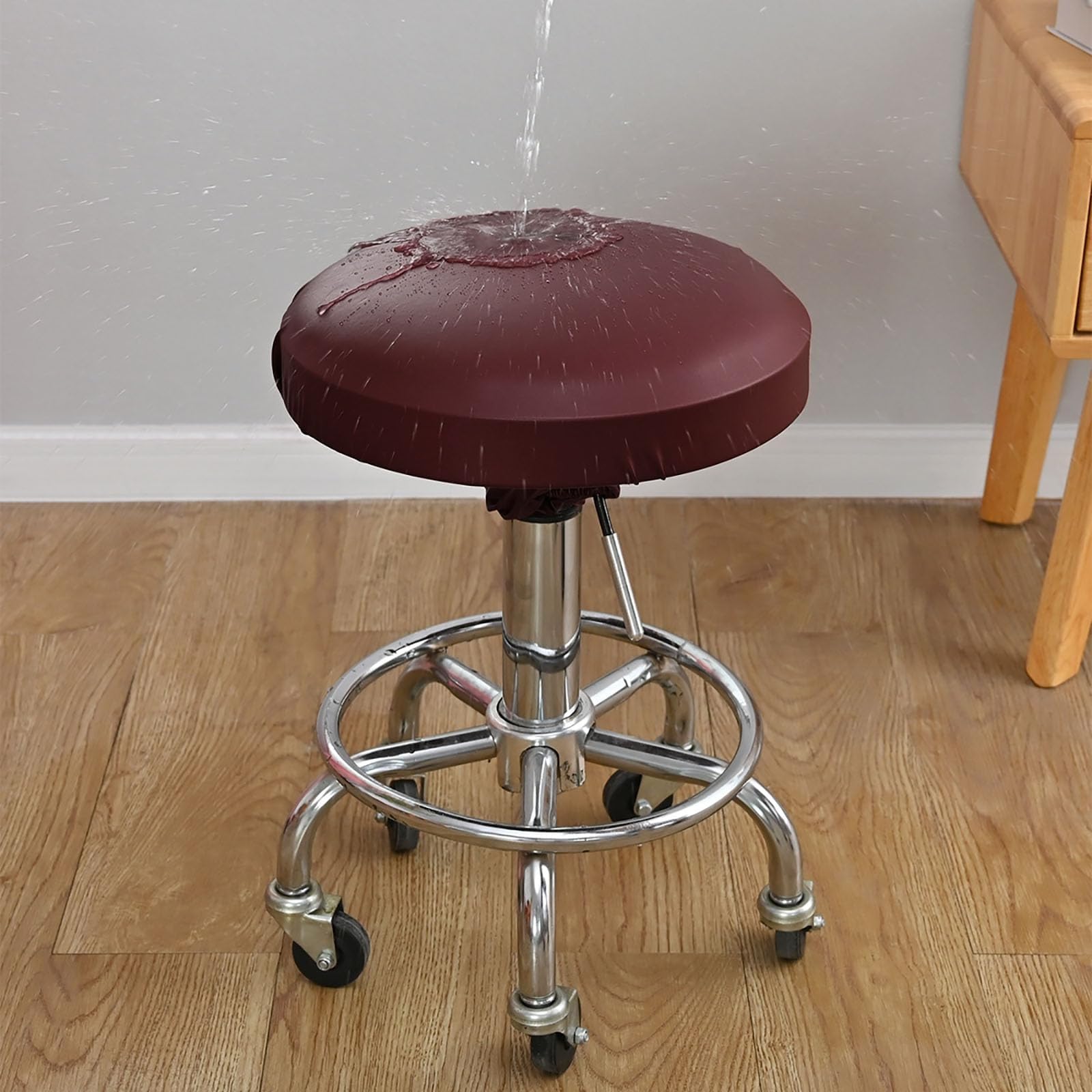 AHTCPO Seat Covers Round Bar Stool Leather, Round Stool Covers with Elastic Waterproof, for Kitchen Dining Room(Brown,8pcs)