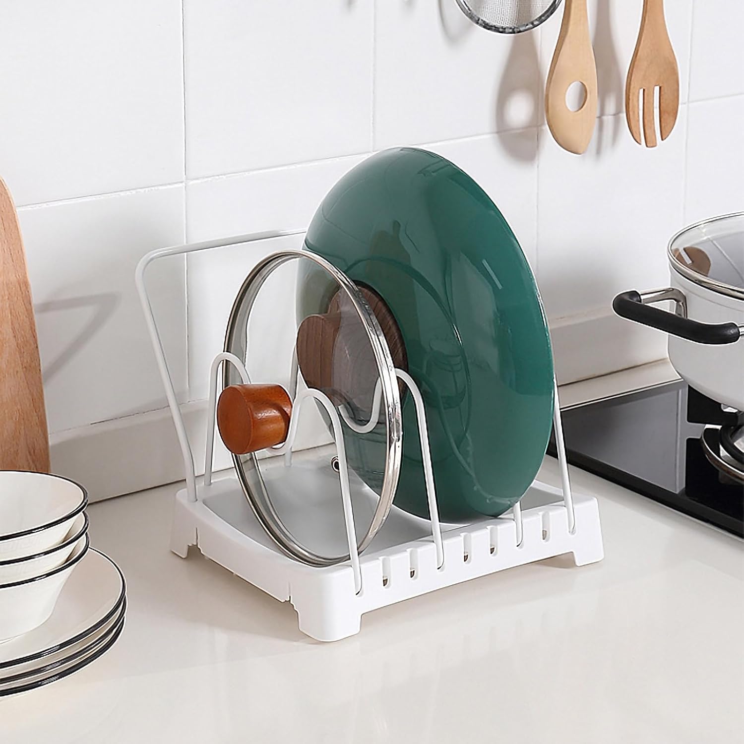 White Pp Kitchen Storage Rack for Cutting Boards and Pot Covers image 4