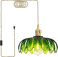 Beser·Win Green Glass Plug-in Pendant Light E26 - Easy Hanging Fixture for Kitchen Island, Bedroom, Dining Room