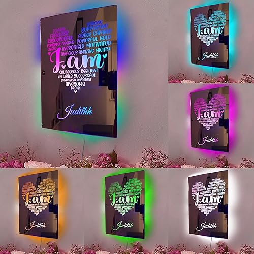 Miniatura 2 de Espejo de afirmaciones positivas fuertes con nombre personalizado "I AM Strong Positive Affirmations Mirror con luces LED, espejo de pared