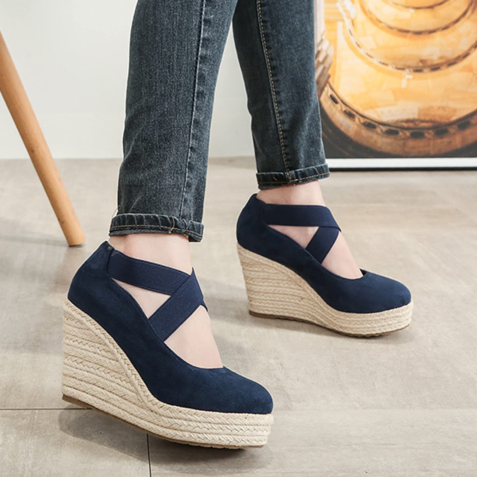Sandalias Anchas Mujer Chanclas con Plataforma Zapatos de pescador de cuerda paja para mujer goma con punta redonda tacones altos para Chanclas Cuña Sandalias Senderismo