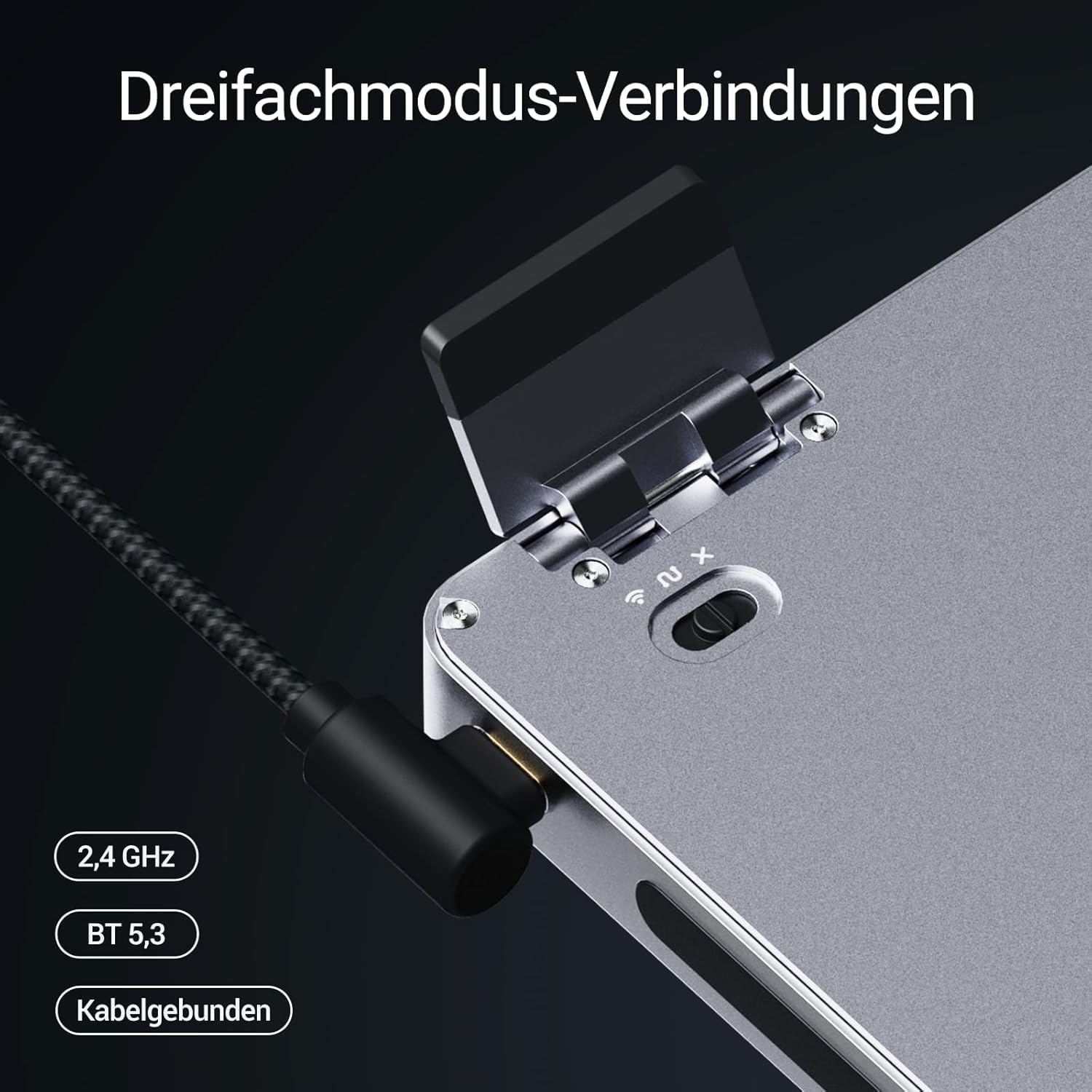 LOFREE Flow2 Low-Profile Mechanik-Tastatur(Deutsches Layout) - Aluminiumlegierung mit Surfer Lineare-Schalter Aufladbare kabellose Tastatur mit 3 Verbindungsmodi - Für Win&Mac (Silber, 100)