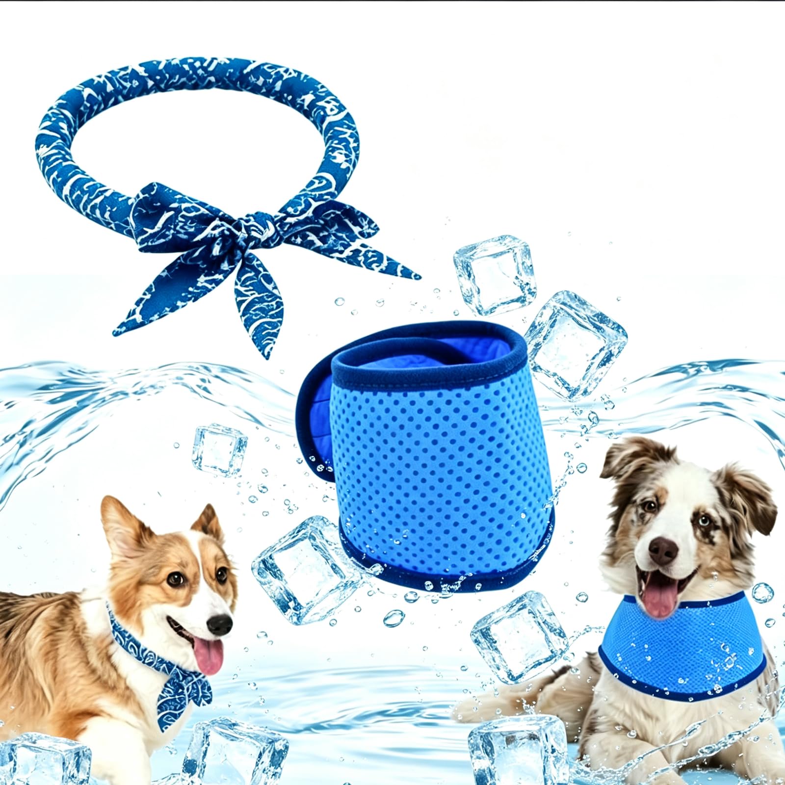 2Pcs Dog Cooling Bandana, Breathable Pet Cooling Collar for dogs, 1Pcs Dog Cooling Bandana, 1Pcs Cooling Scarf, Neck Wrap, Summer Hot Weather (Blue)