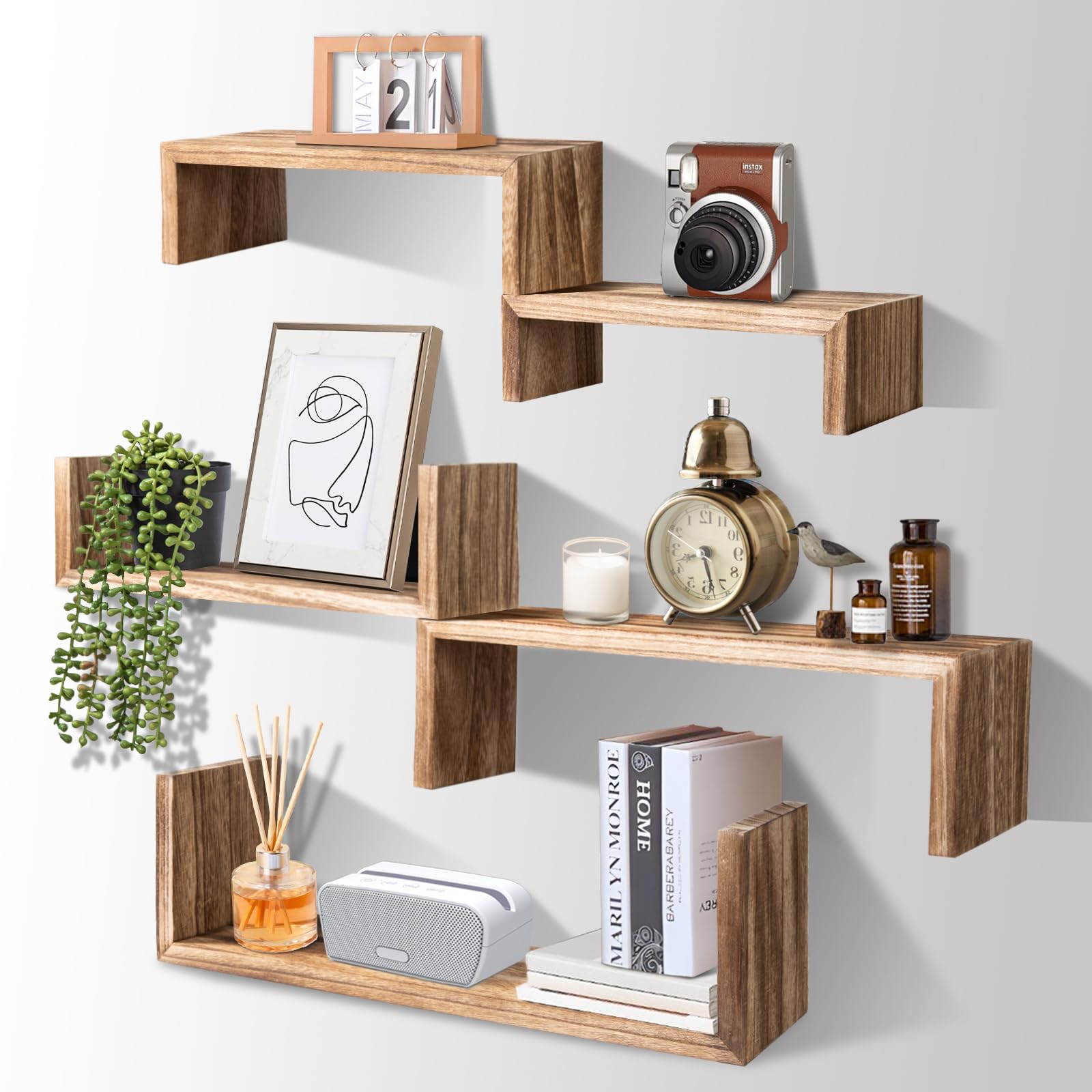 wood floating shelves for wall shelf for bedroom, hanging floating book shelves for room wall shelves for bedroom wall, repisas flotantes de pared, suitable for bedroom, living room, kitchen