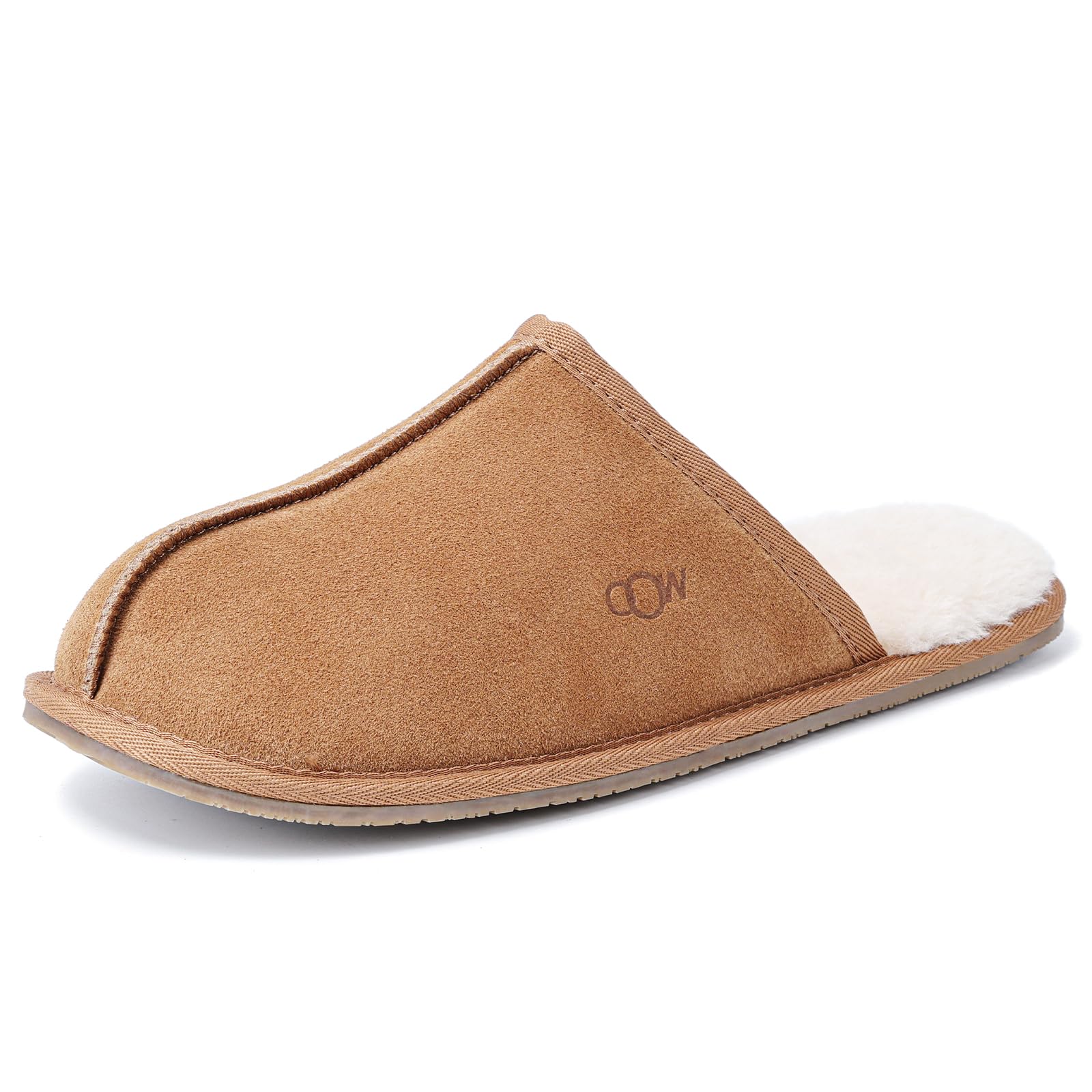 OOW Mens Slippers Genuine Suede House Slippers for Men Cozy Fuzzy Memory Foam Shoes Outdoor Non-Slip Fall Winter