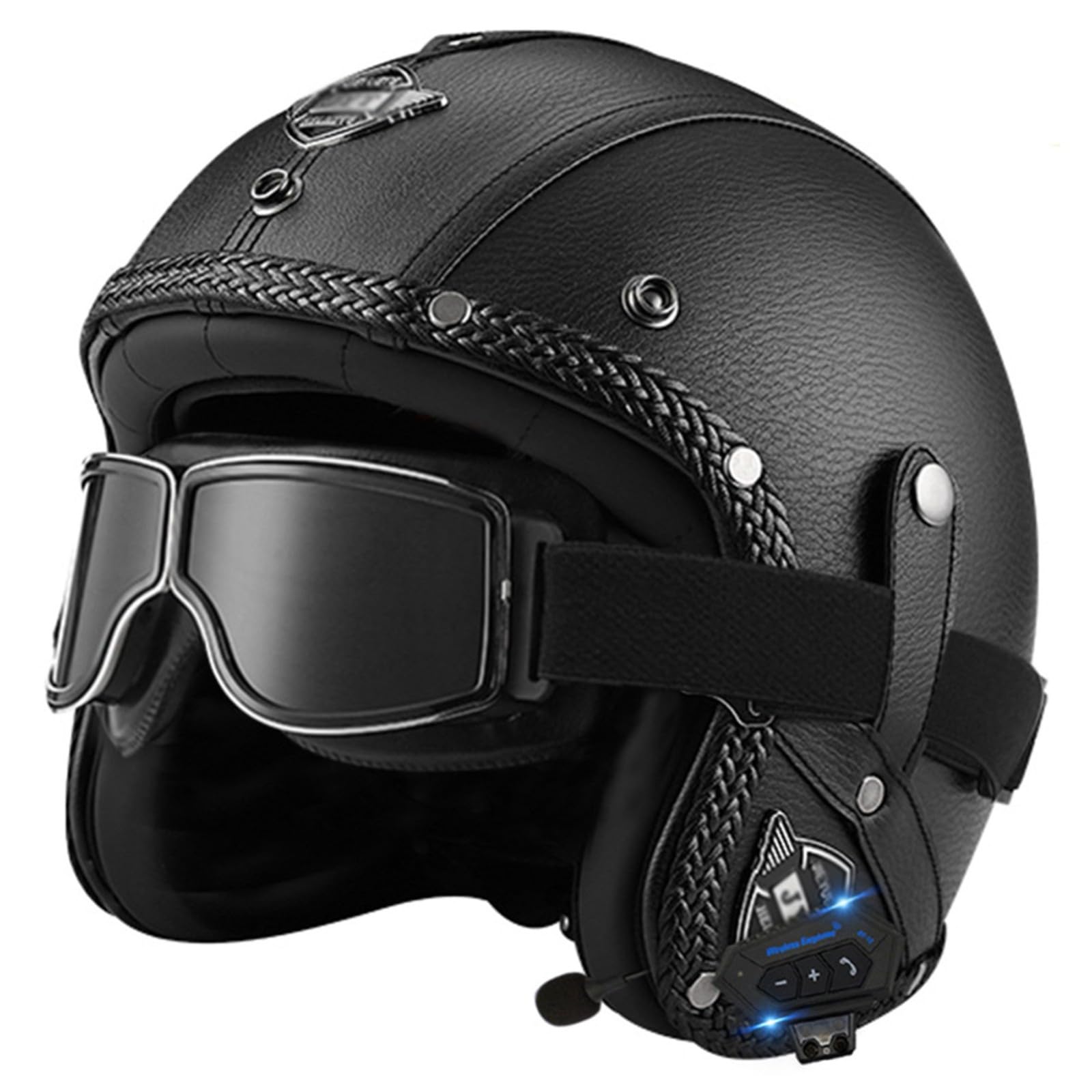 Casque moto jet avec Bluetooth intégré et lunettes pour scooter