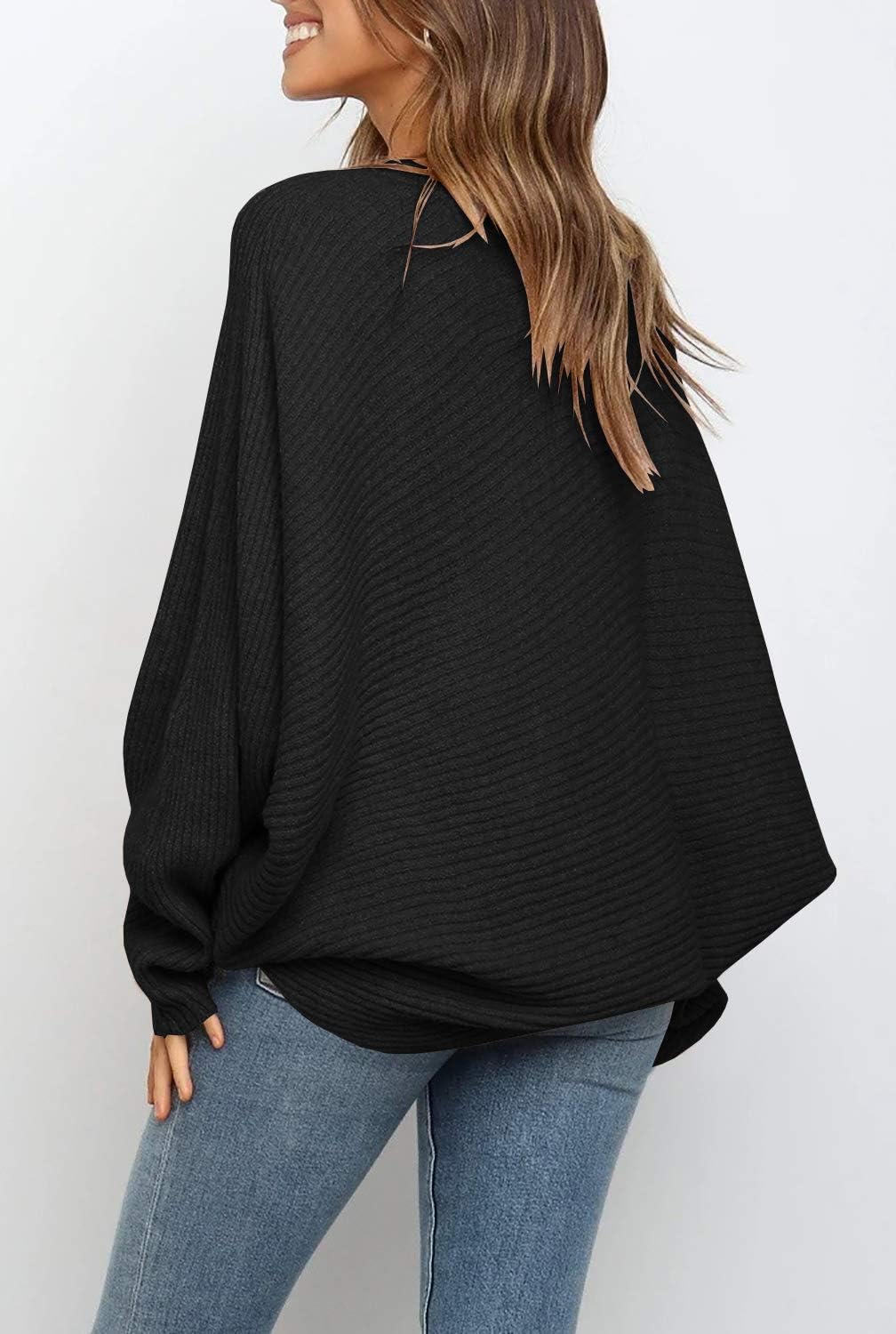 Mafulus Women's Oversized Crewneck Sweater Batwing Puff Long Sleeve Cable Slouchy Pullover Jumper Tops - Image 3