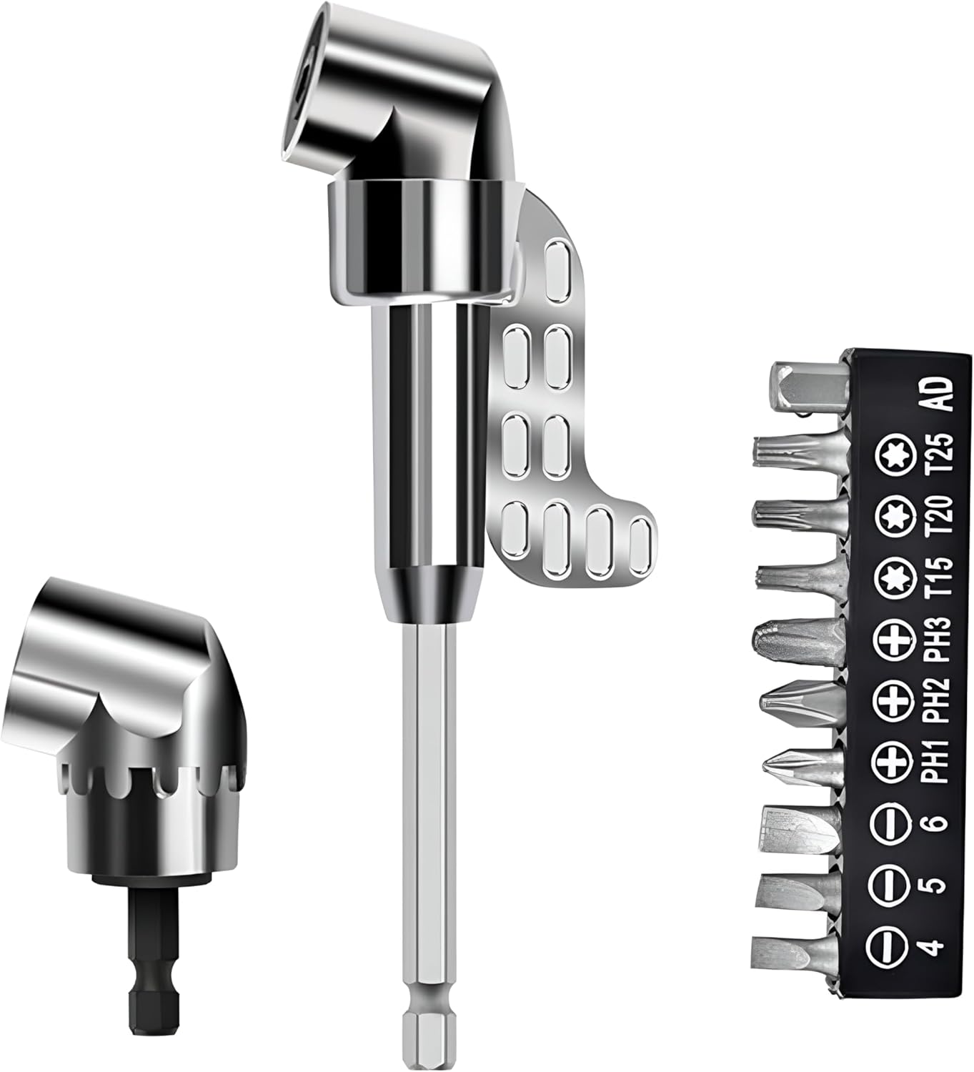 105 degree Right Angle Electric Drill Adapter, Suitable for Narrow Spaces, Quick Replacement of Impact Drive and Magnetic Screwdriver Socket with Drill Bit Corner Tool Screw Hub (Long + Short)