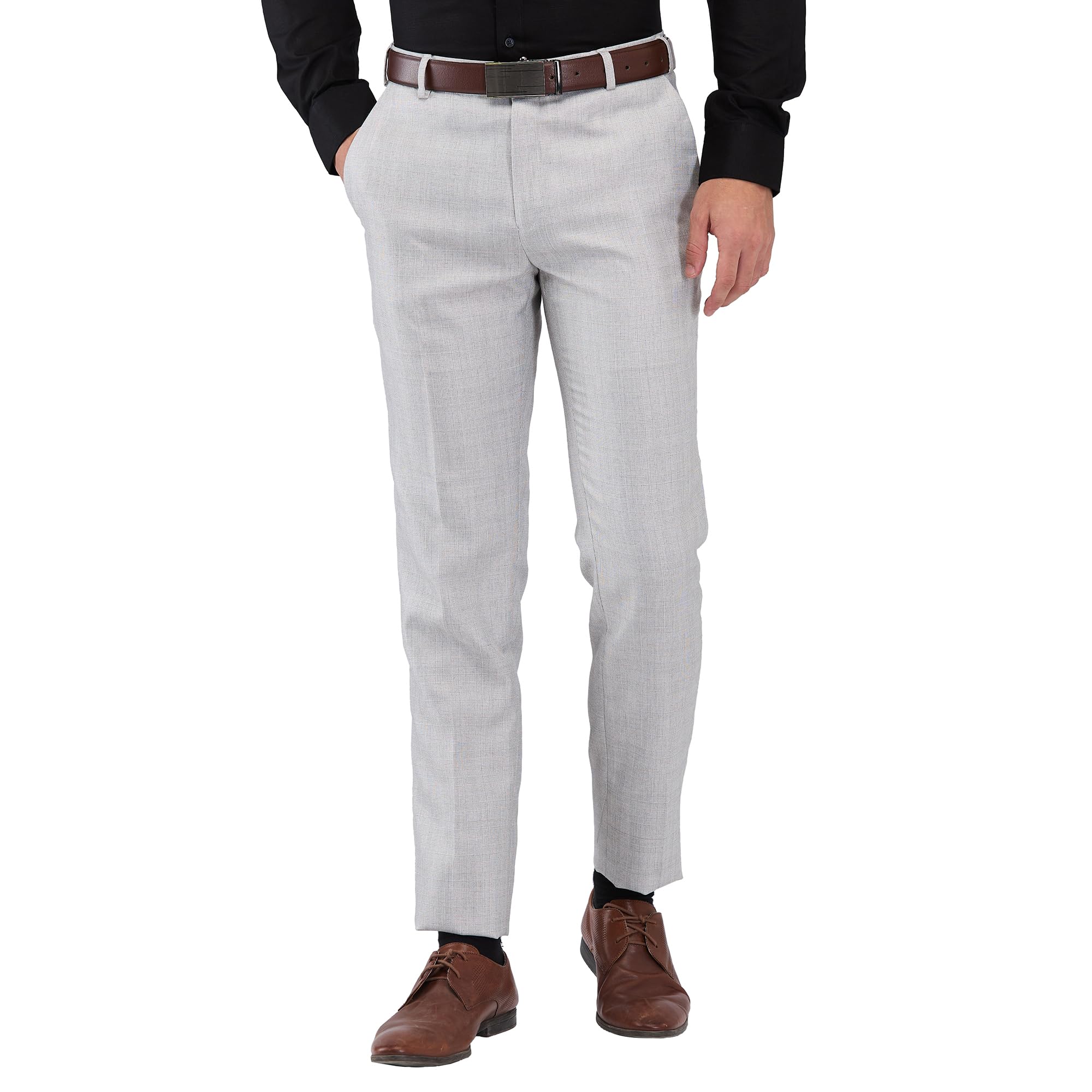 raymond Men's Slim Fit Checks Pattern Poly Viscose Blend Flat Front Formal Trouser-picture-15