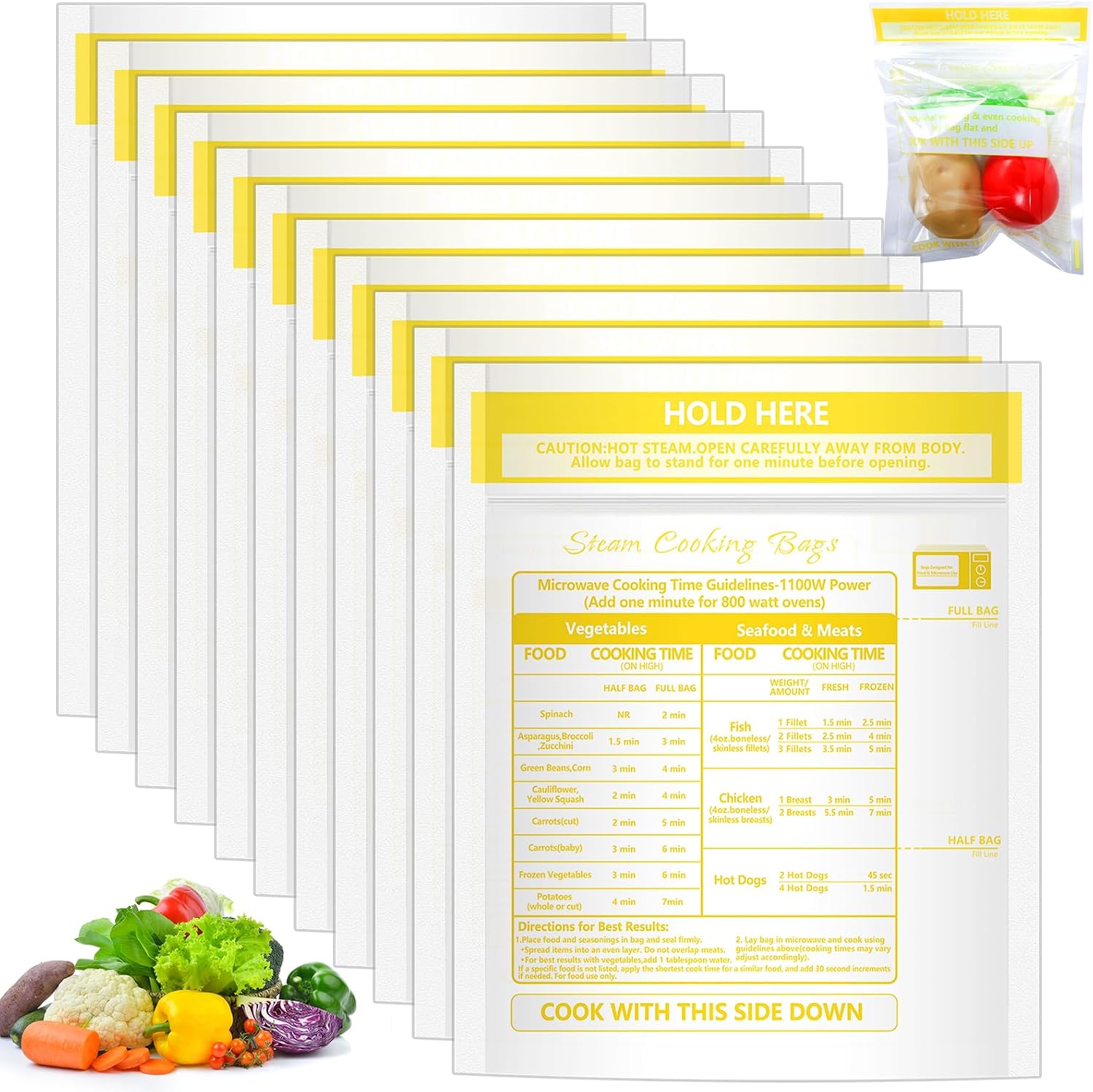 100 Pcs Microwave Steam Bags for Cooking Reusable Zipper Steam Vegetable Bag Frozen Food Heating Bags for Faster Vegetables Seafood and Meat, 7.1 X 7.9 Inches (100)