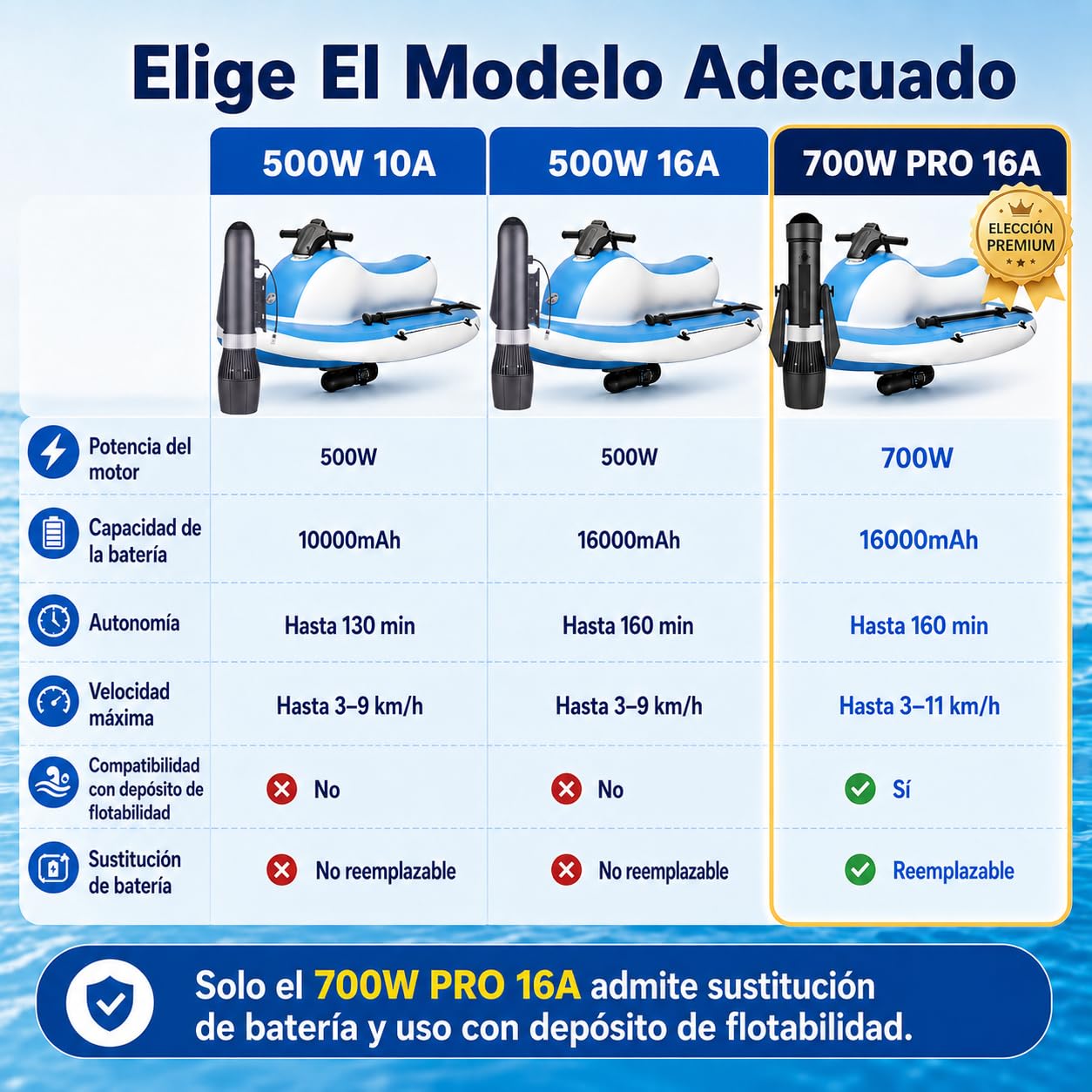 Barca Hinchable con Motor eléctrico 500W 700W para Aventuras acuáticas 700WPRO16A