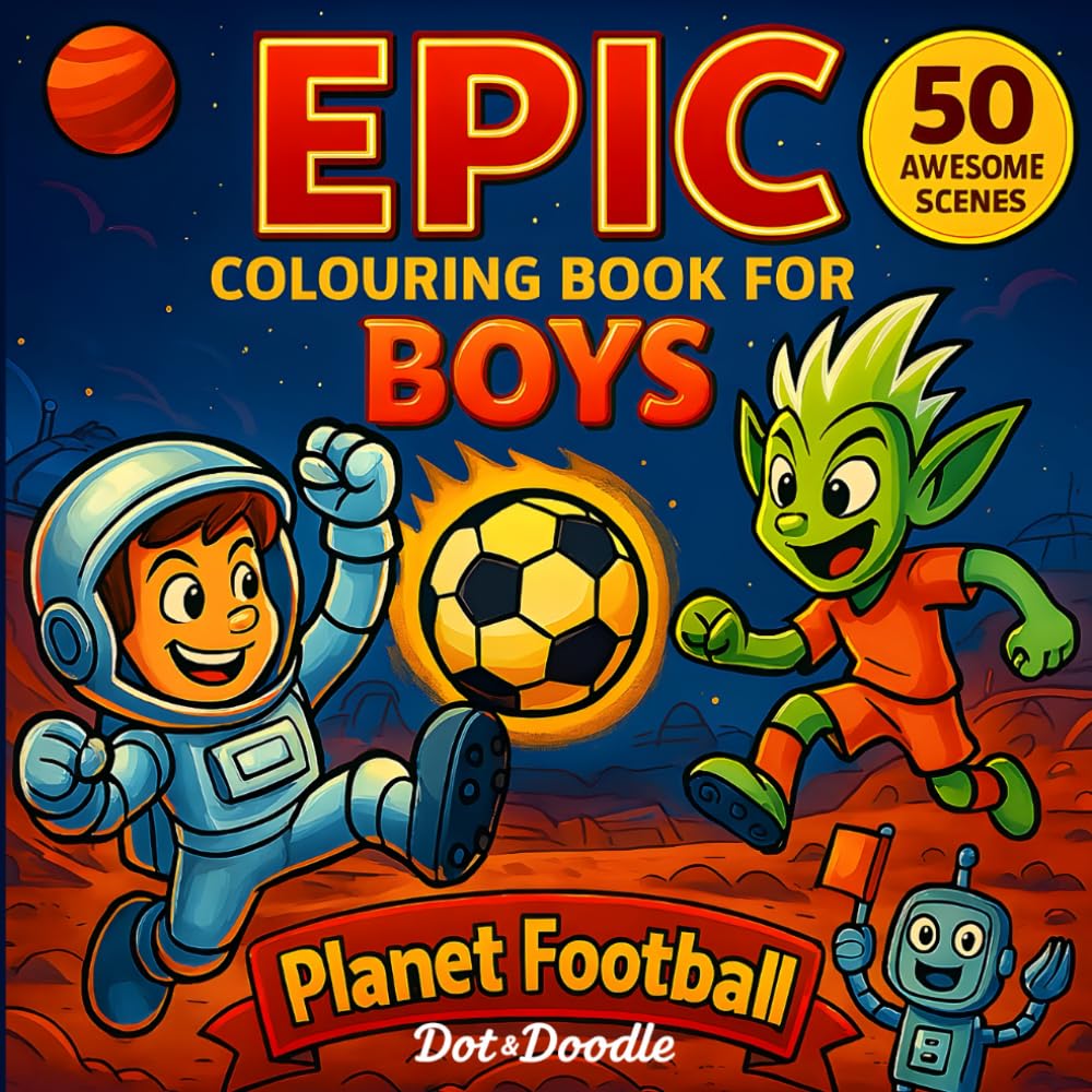EPIC Colouring Book for Boys: Planet Football – 50 Awesome Space Football Scenes to Colour for Kids Aged 8–12