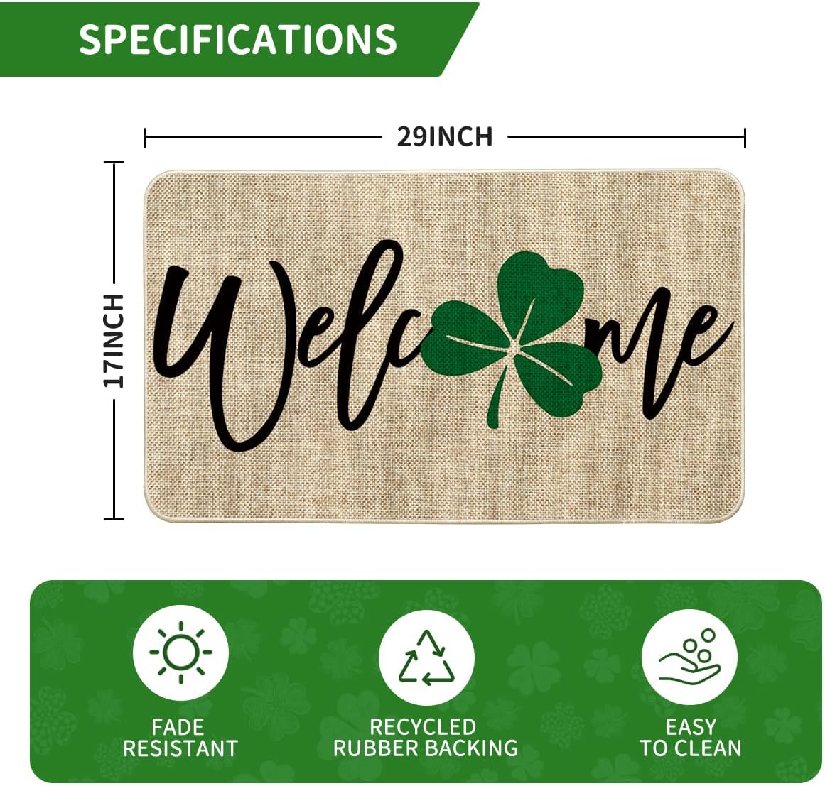 Artoid Mode Shamrock Welcome Doormat, Seasonal Holiday St. Patrick's Day Low-Profile Yard Floor Switch Mat for Indoor Outdoor 17 x 29 Inch