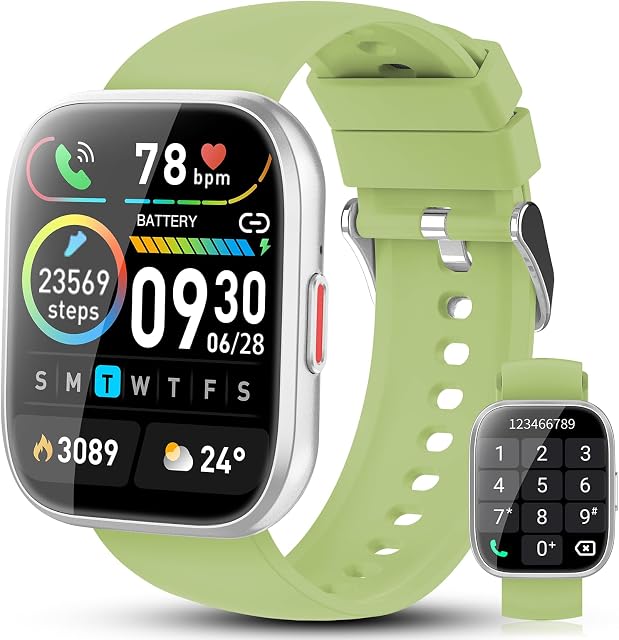 Smart Watch pour les hommes femmes, 1.85" HD Smartwatch écran avec appel Bluetooth, 110+ Montre de fitness en mode sportif avec moniteur de rythme cardiaque/douche, IP68 Fitness Tracker imperméable pour Android iOS vert
