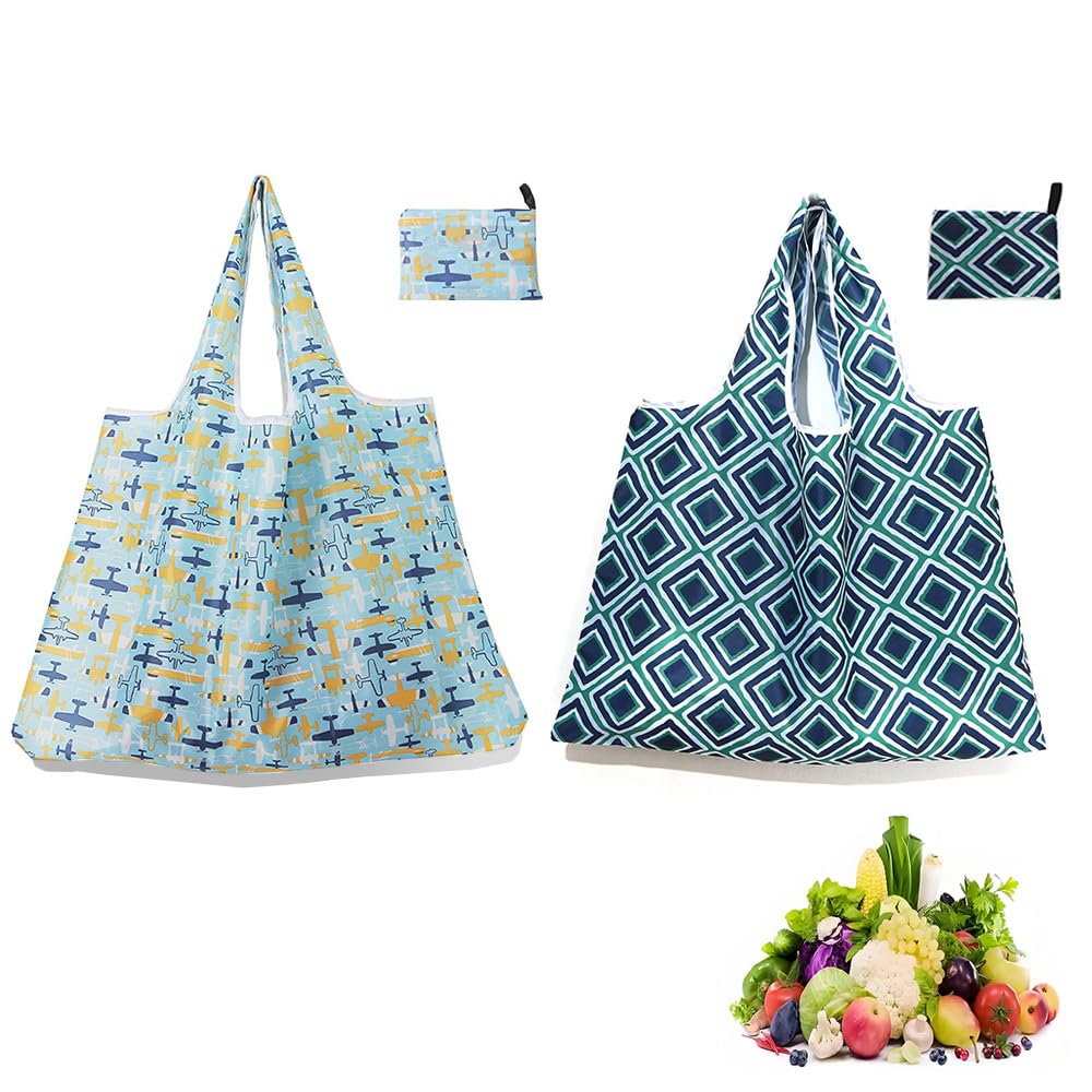 [YUHENGCT] エコバッグ 折畳み 大容量 防水素材 軽量 買い物袋 コンパクト ミニマル 買い物バッグ 肩掛け 手提げ （2個入り）