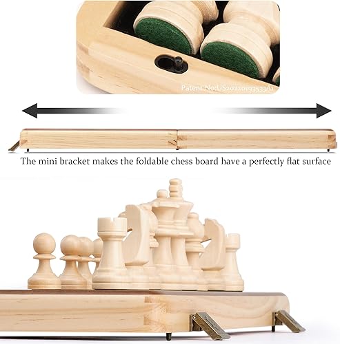 Miniatura 3 de A&A Juego de ajedrez y damas plegables de madera de 15 pulgadas con piezas de ajedrez Staunton de altura King de 3 pulgadas, 2 reinas adicionales,