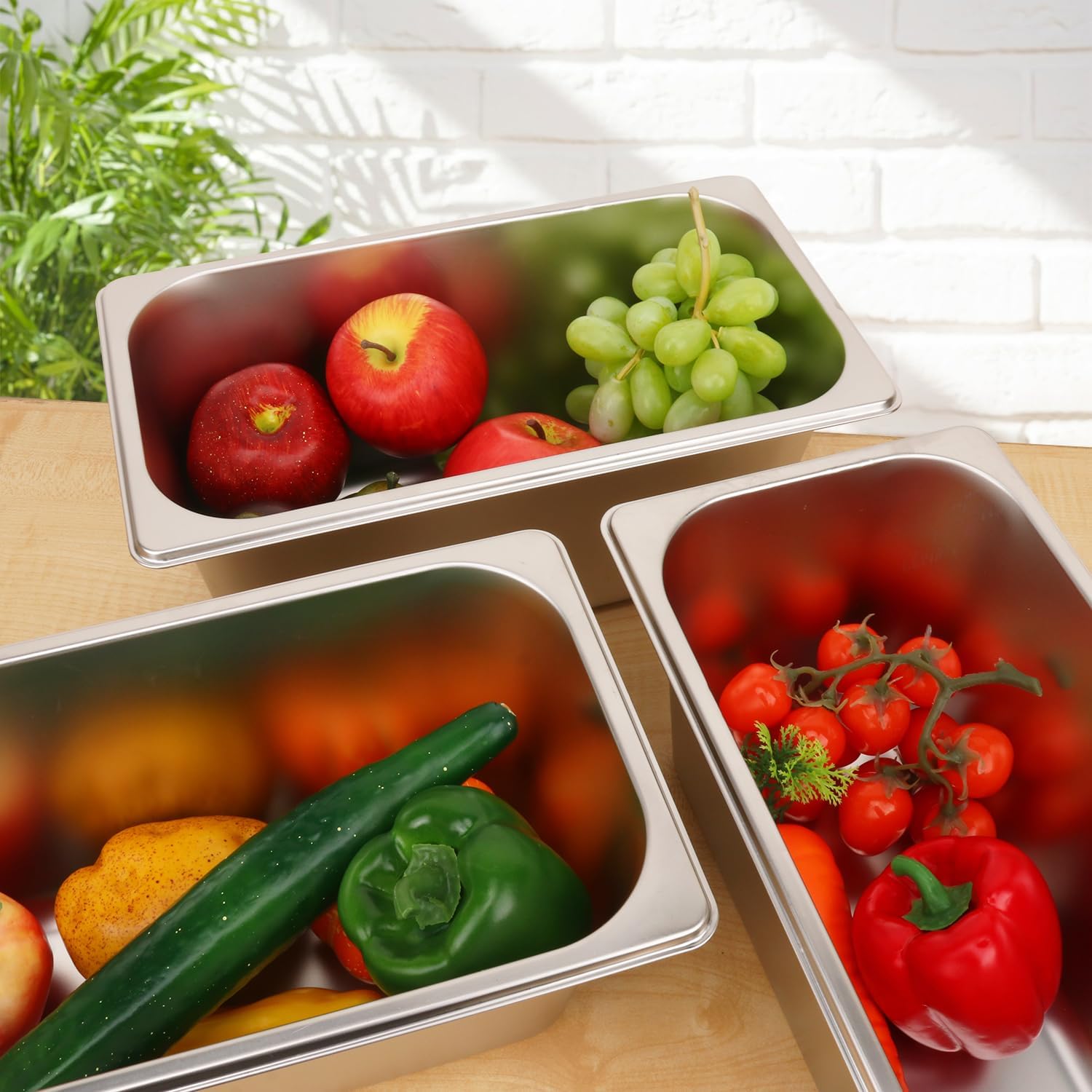 4 Pack, 1/3 Size Stainless Steel Steam Table Pan with Lid, 6 Inch Depth Hotel Pans for Weddings, Parties, Restaurants, Cafeterias and Hotels - Image 5