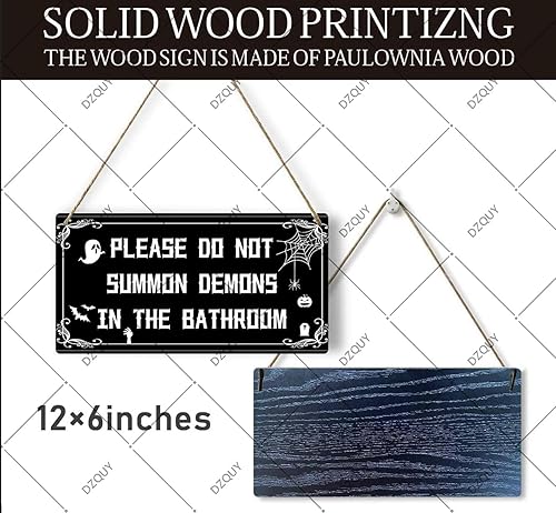 Miniatura 2 de Letrero de madera de Halloween de bruja, decoración de pared de madera fantasma de 12 x 6 pulgadas, placa de baño con texto en inglés "Do Not Summon