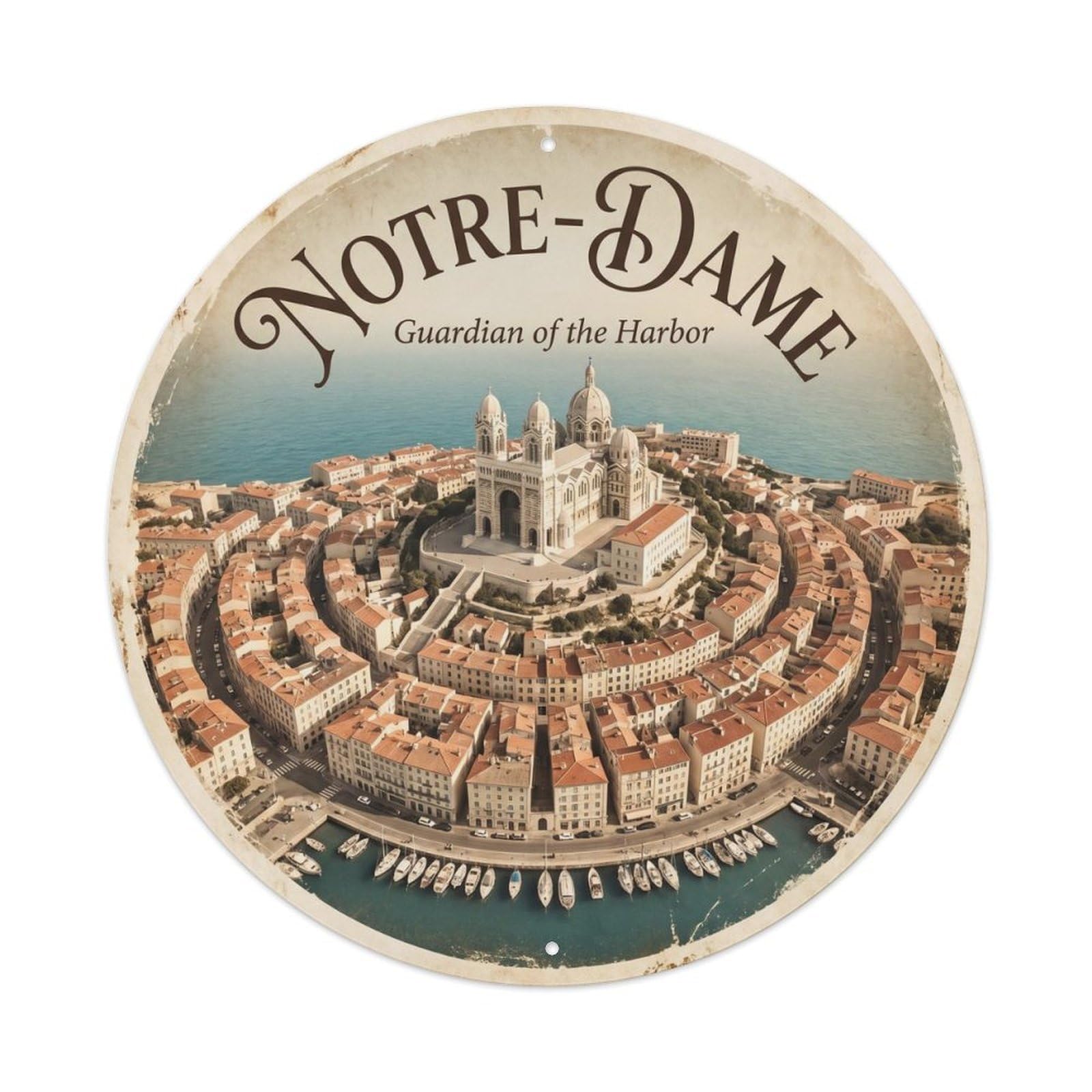 Yrnq Vintage Style Vintage Travel Basilica France Vintage Metal Tin Sign Plaque Wall Decor For Cafe, Club, Garden Round Metal Poster 8X8inch