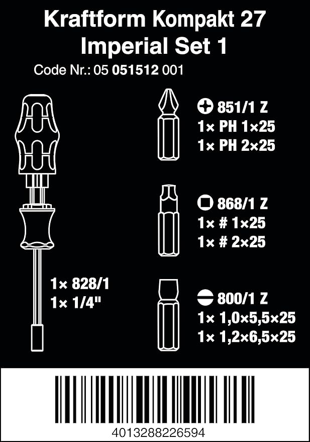 Wera - Kraftform Kompakt 27 Imperial Set 1 - Destornillador con porta puntas, 7 piezas miniatura 2