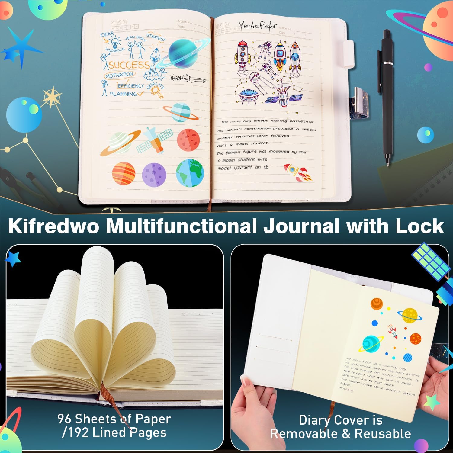 Diary with Lock for Boys, 192 Pages Kids Travel Journal with Pen, Birthday Gifts for Teen Boys 8-18, A5 Securely Guard Secrets Journal with Lock, Back to School Christmas Gifts for 10 11 12 13 14 15 Teenage Boy - Image 4