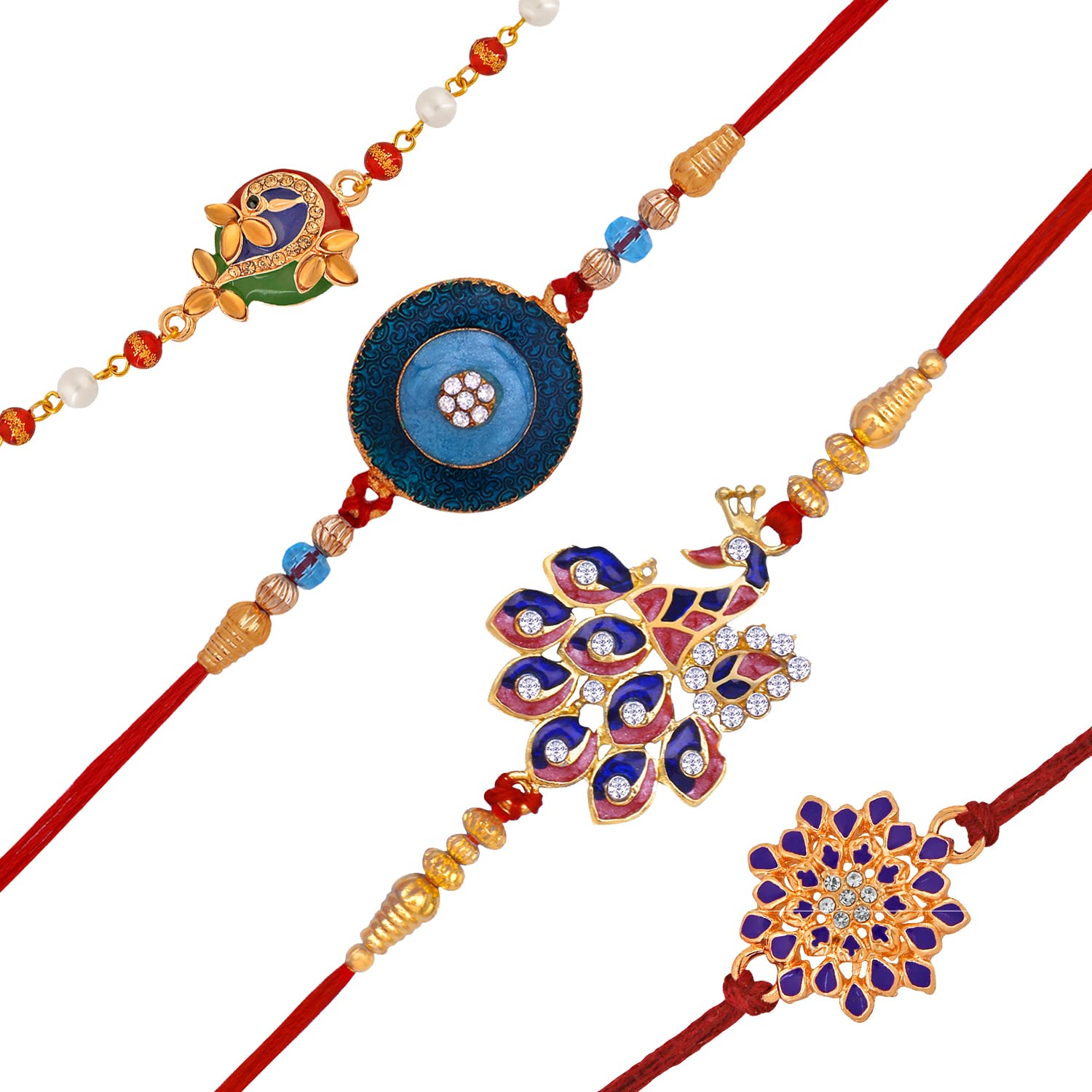 Mahi Combo of Floral and Peacock Shaped Meena Work Colorful Rakhis for Brother (RCO1105414M) (B0B4681Z8M) Amazon Price History, Amazon Price Tracker