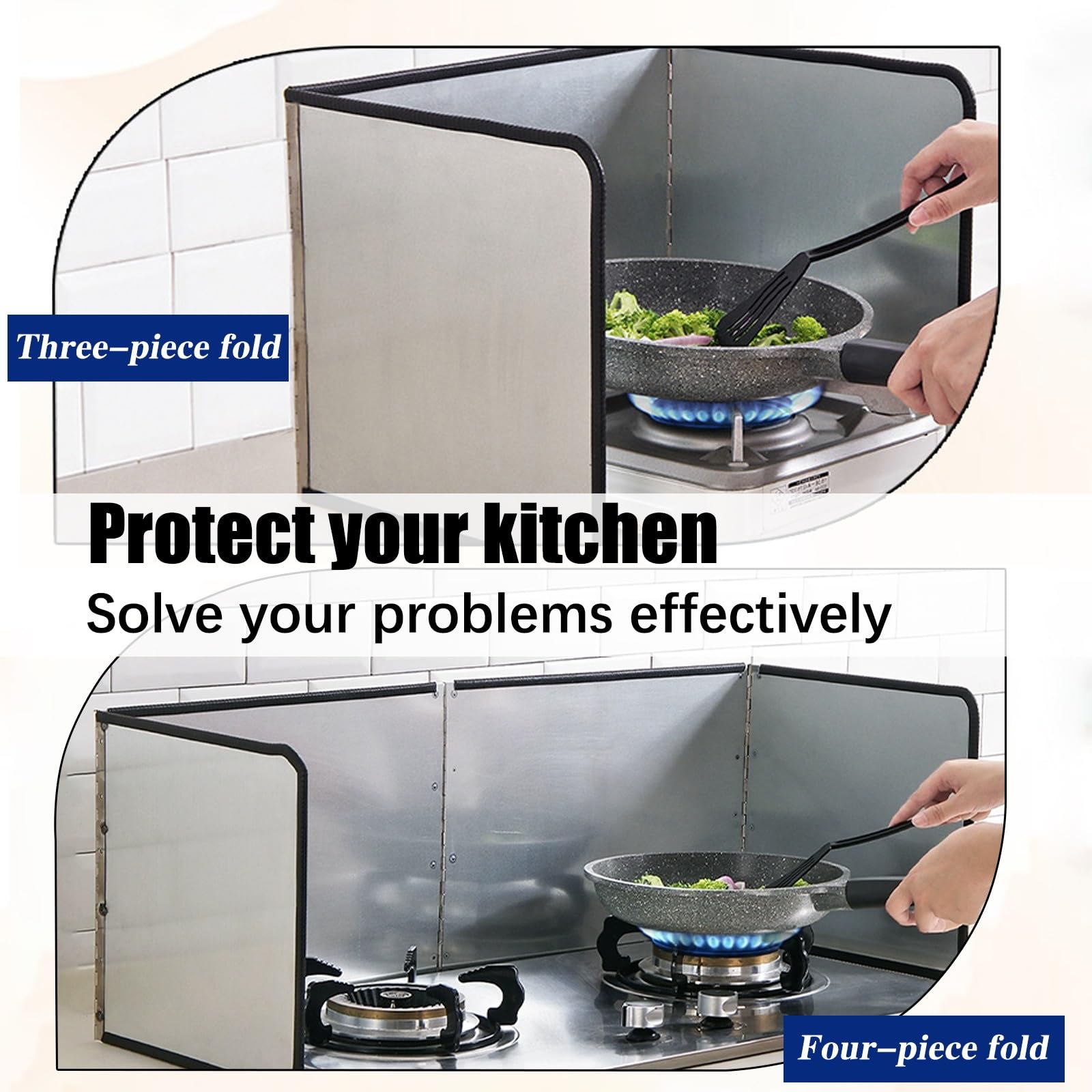 Protection Anti-éclaboussures d'huile en Acier Inoxydable à 4 côtés pour la friture, Protection Anti-éclaboussures à 3 côtés antiadhésive, dosseret pour Protection Anti-é,Silver-50x50x50cm