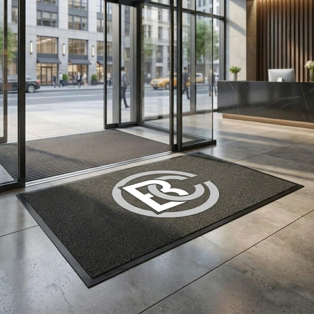 Custom Logo Floor Mats for Business, Personalized Entrance Rug with Company Name, Commercial Rubber Backing for Office, Shop, Front Door Entryway (24 x 36in)