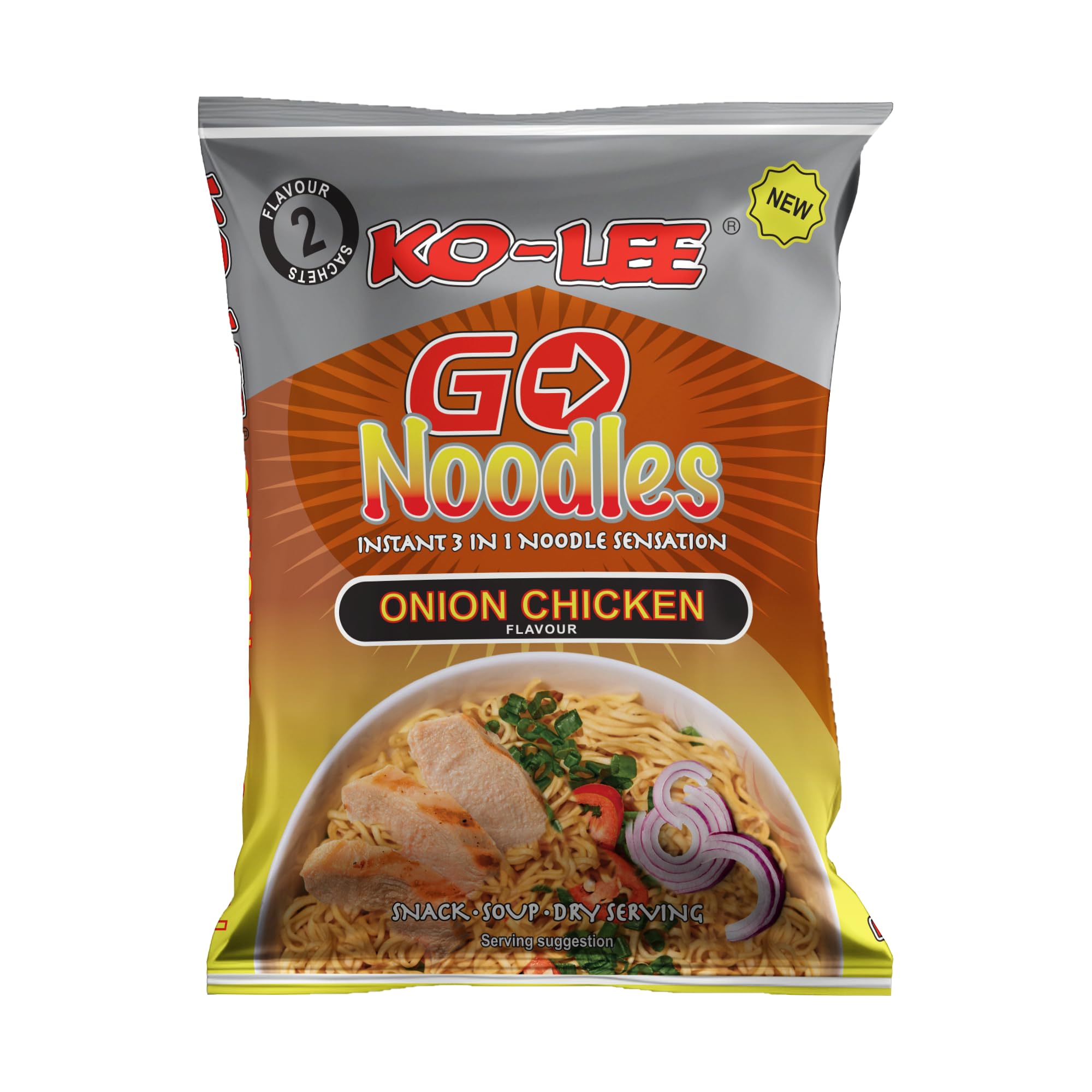 KO-LEE Crunch & Munch Instant Noodles – Onion Chicken Flavour | 3-in-1 Snack, Stir-Fry or Soup | MSG-Free | 85g (Pack of 24)