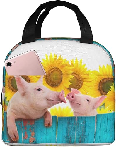 Miniatura 2 de Bolsa de almuerzo con aislamiento de madera de cerdo divertido y girasol para hombres y mujeres, contenedor reutilizable, impermeable, portátil,