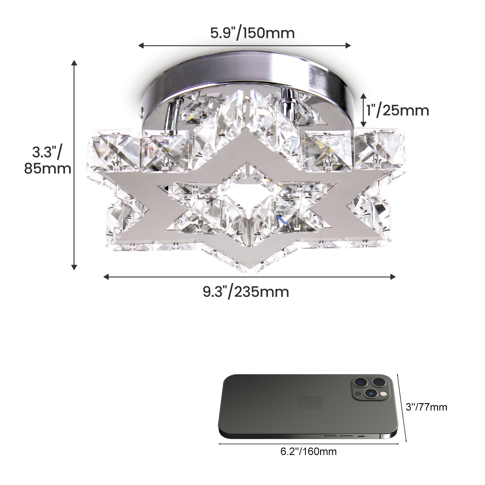 Moderne LED Kristall Kronleuchter Edelstahl Mini Deckenleuchte Stern Flush Mount Deckenleuchte für Schlafzimmer Esszimmer Flur Insel (kühles Weiß)