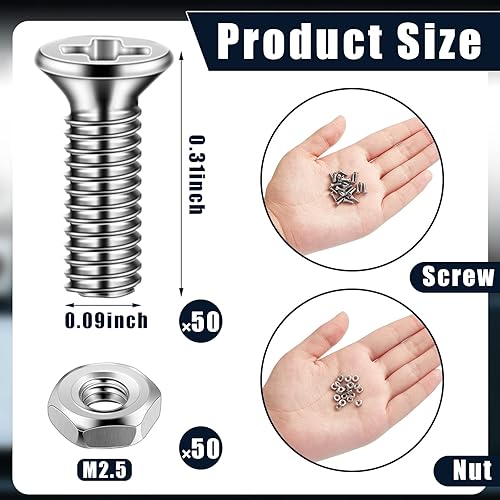 Miniatura 3 de Kit de tornillos y tuercas para panel Serie D, 50 piezas, conector de montaje en panel, tornillos M2.0.197 x 0.315 in, acero inoxidable, soportes