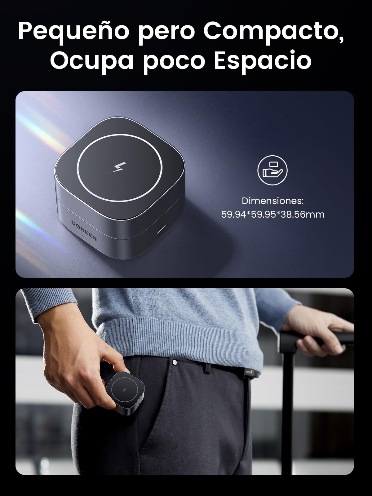 UGREEN MagFlow Cargador Inalámbrico 2 en 1, Estación de Carga Magnética, Compatible con iPhone 17 Pro MAX Air/16/15/14/13/12 Series, AirPods Pro 2/3