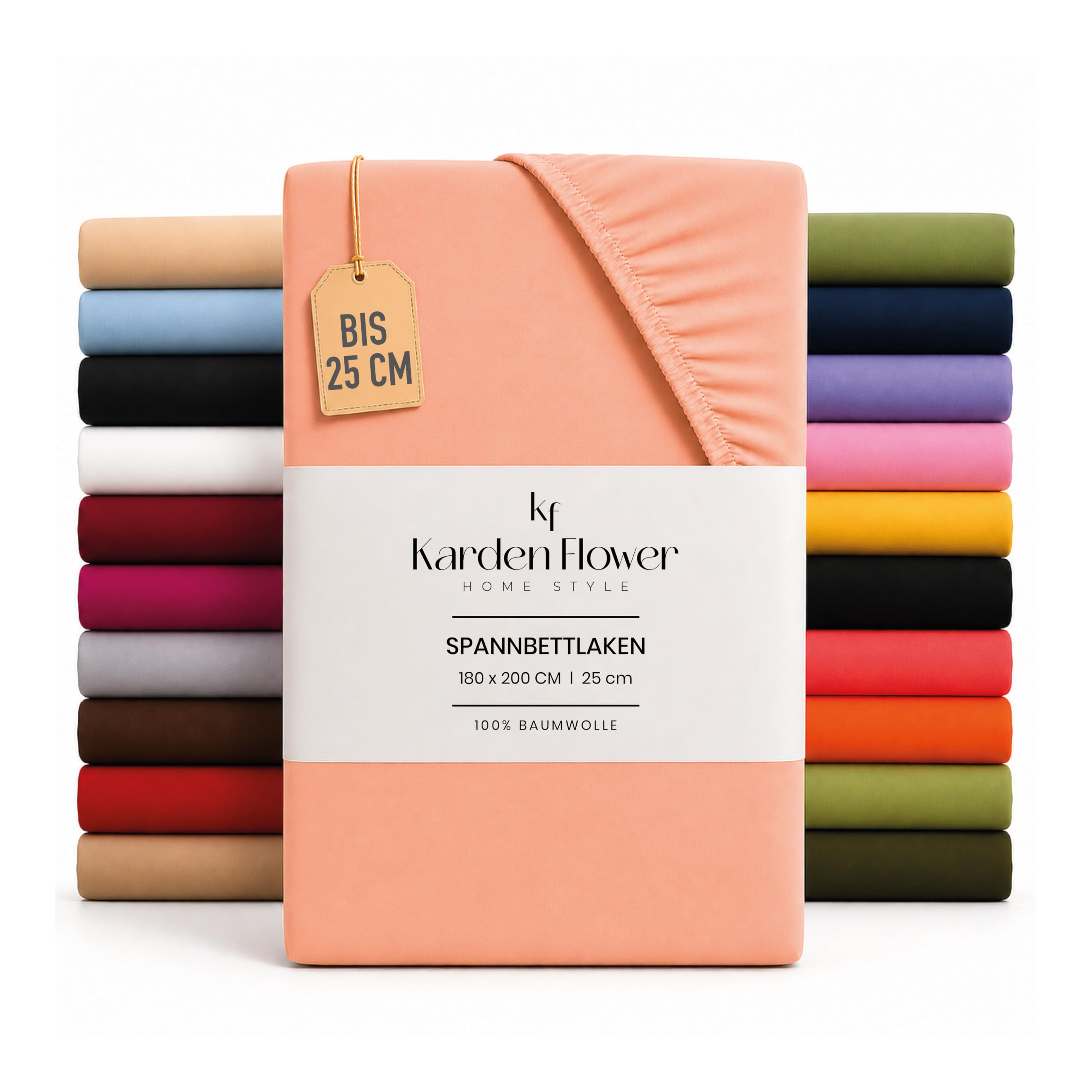 Karden Flower Jersey Fitted Sheet 160 x 200 cm Salmon Coloured - Fitted Sheet 100% Cotton, Flat Sheet 160 x 200 cm Mattress Height up to 25 cm Salmon — image 1