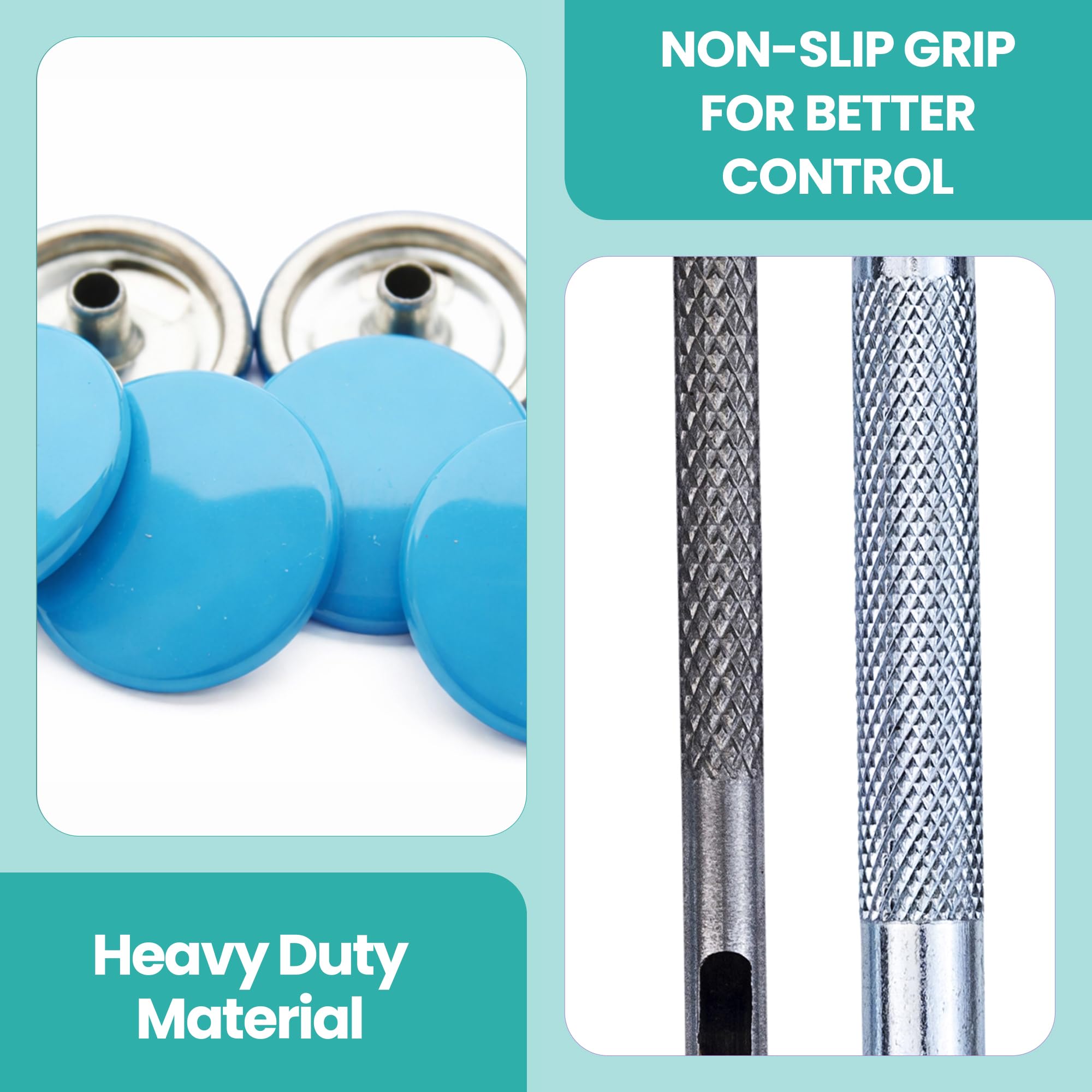 Trimming Shop 15mm Botones a Presión 4 Parte, Durable y Ligero Metal Cierres con Mano Fijación Herramienta para Jeans, Cuero, Tiras Costura Proyectos, Ropa Reparación - Turquesa, 1000pcs