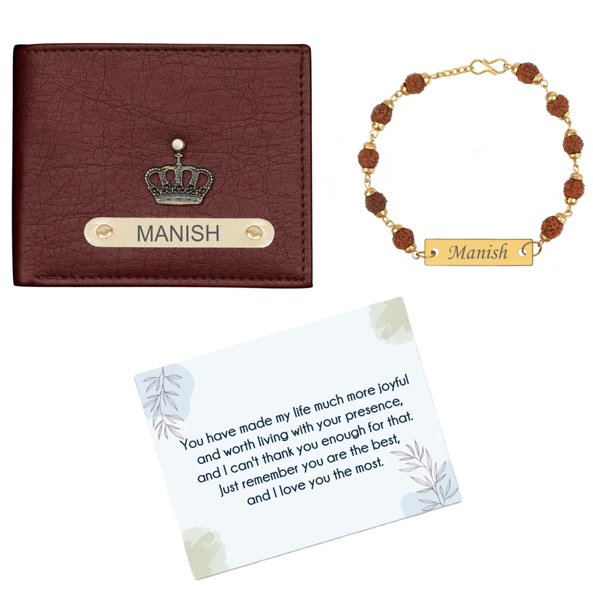 Customized Bracelet and Brown Color Wallet Combo with Personalised Message Card, A Customized Purse and Personalized Bracelet with Name - Gift for Her/Him, Brother, Boyfriend and Loved One-image-11