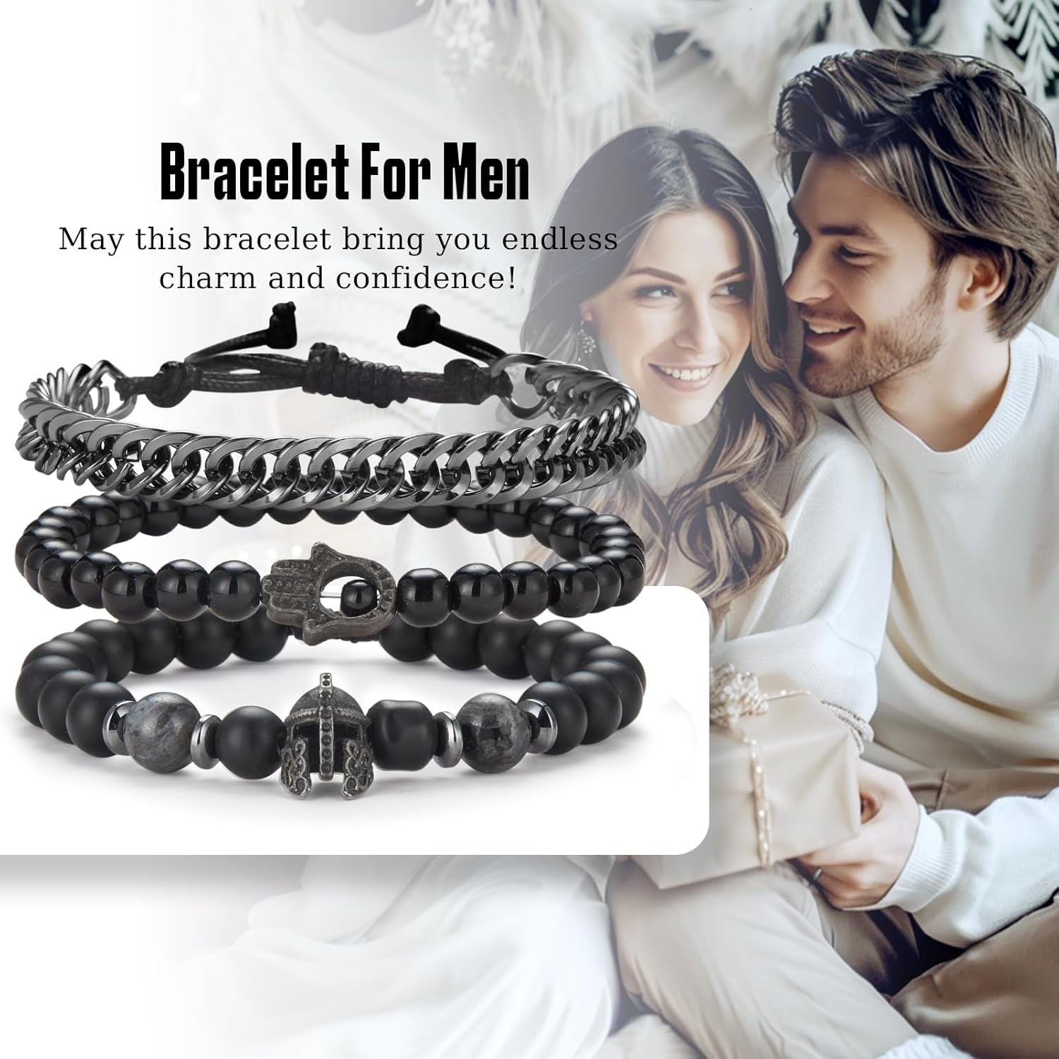 3pc Mens Beaded Bracelets Silver Stainless Steel Chain Bracelet for Men Handmade Braided Bracelet Sets Jewelry Gifts for Men - Image 8